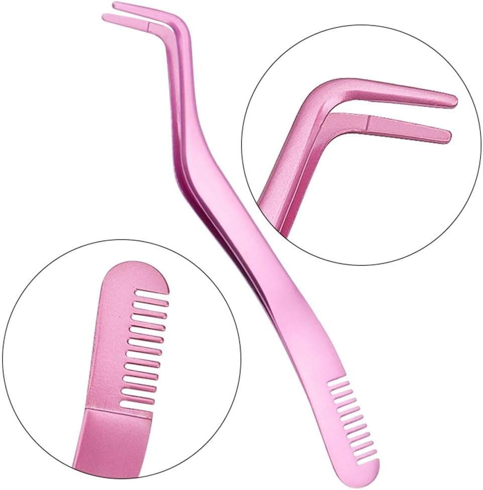 3 Pcs Eyelash Applicators Tools Stainless Steel Eyelash Clusters Tweezers for Eyelash Extension Lash Extension Tweezers for False Lashes Application and Removal (Pink) image number 2