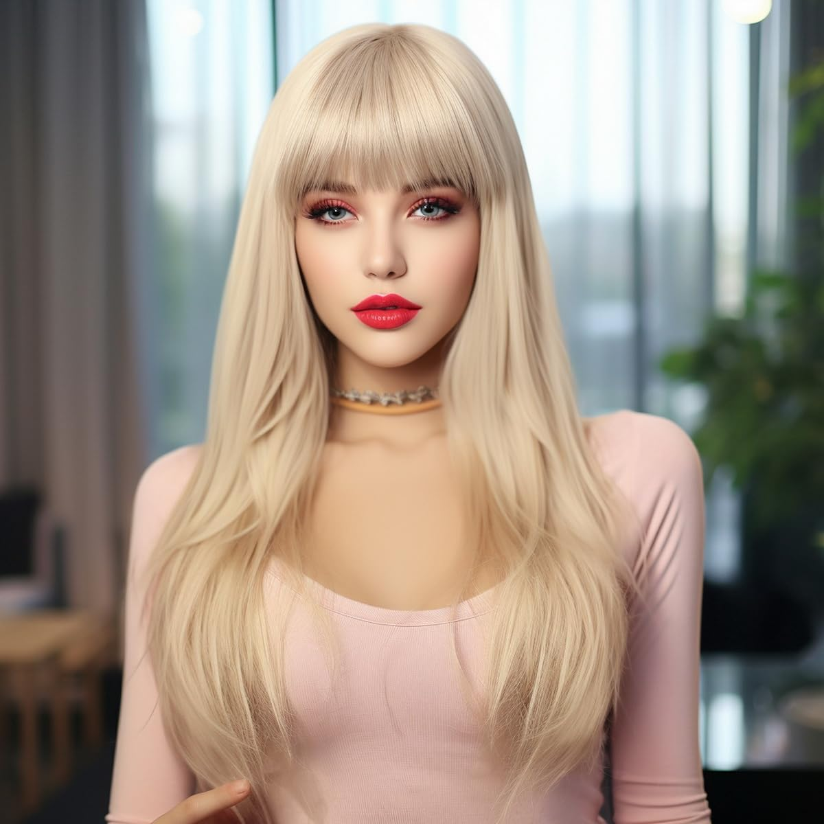 Wig with Bangs for Girls|Long Straight Colored Wigs for Women (Black)