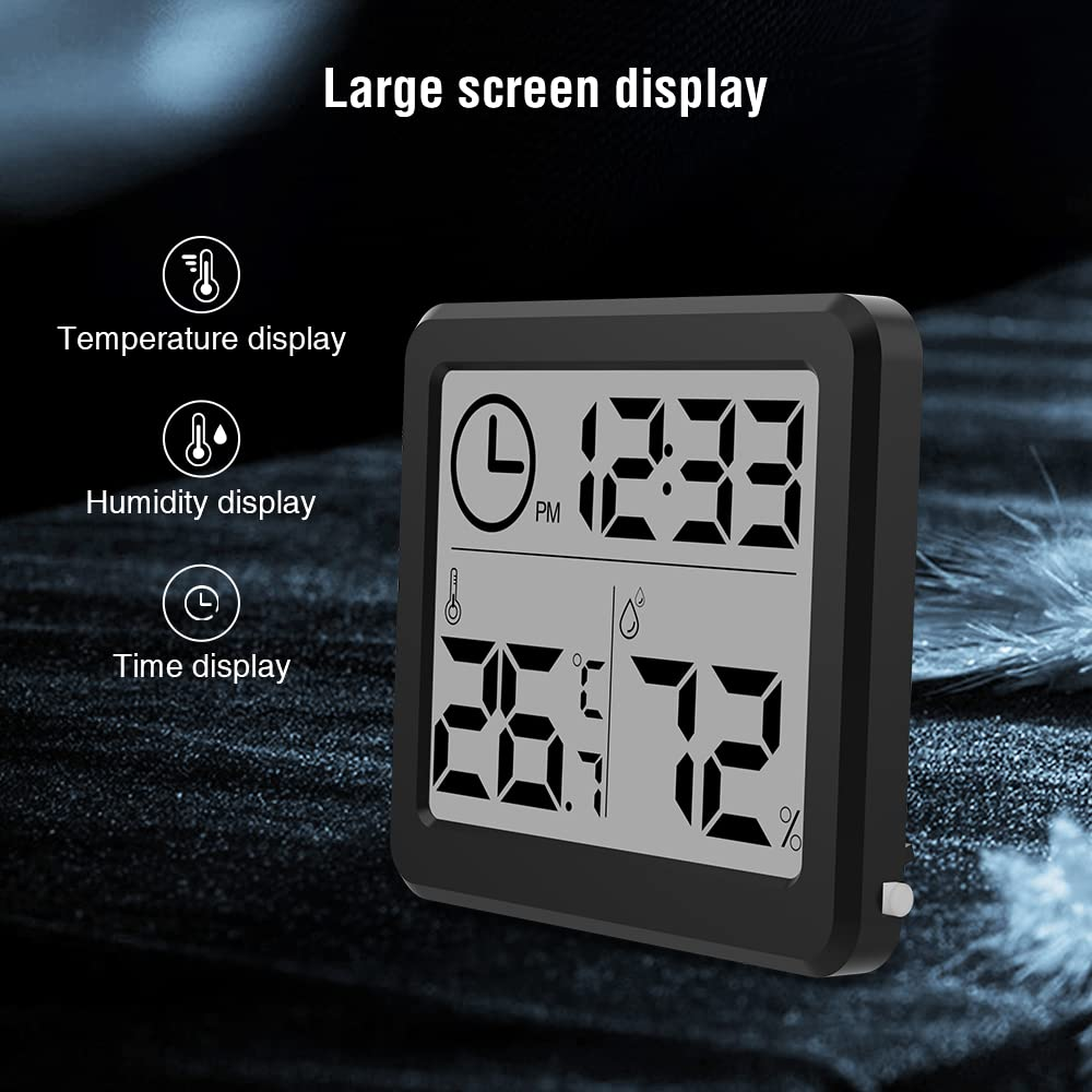[2 Pack] 3.2 Inch Digital Indoor Hygrometer Thermometer, Room Thermometer Humidity Gauge with Time Clock, High Accuracy Temperature Humidity Monitor with Magnet for Home Office Greenhouse, Black image number 4