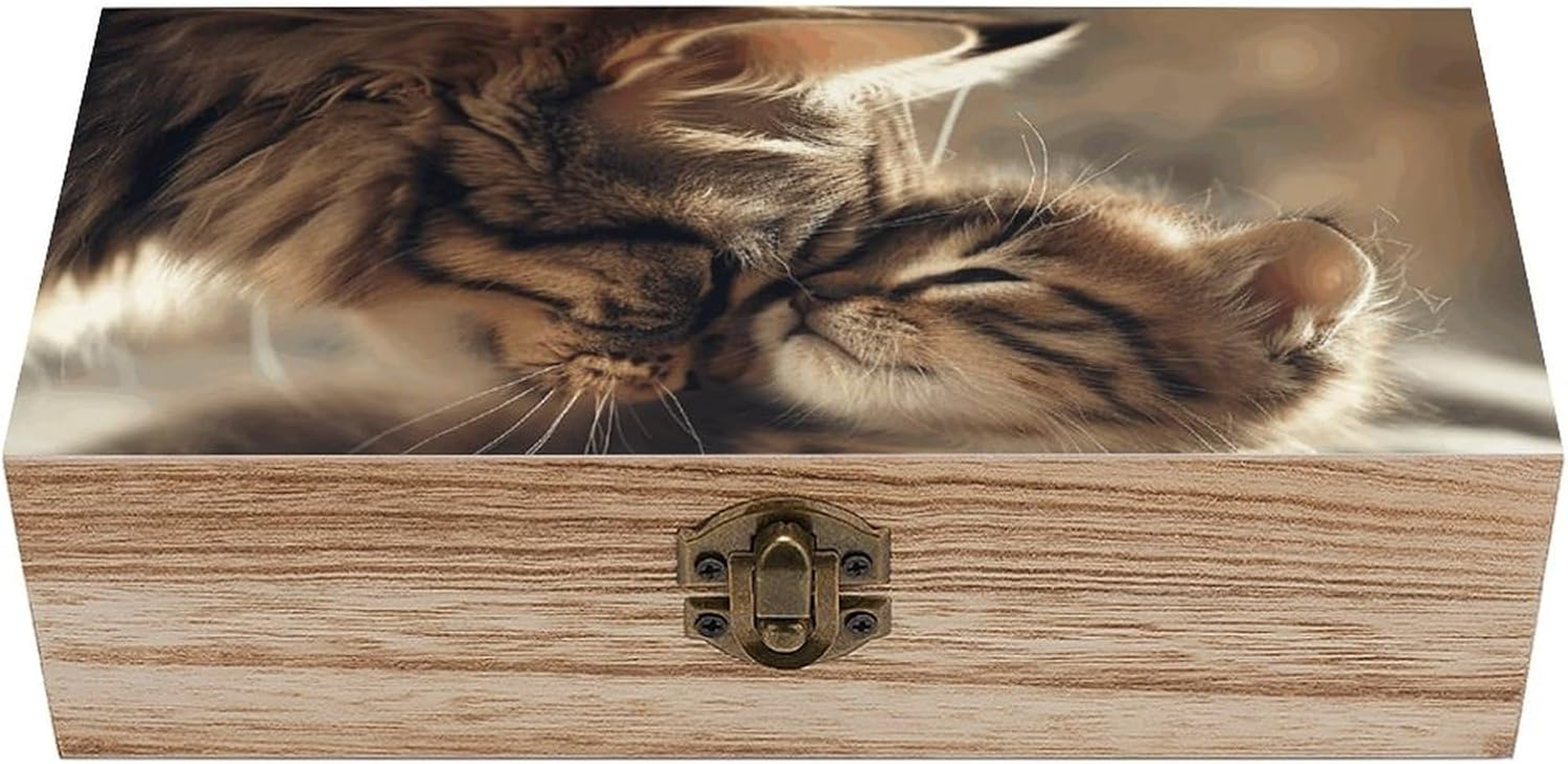 Cat Wooden Box Wood Wedding Keepsake Boxes with Lids Small Decorative Boxes Lightweight Wooden Memory Storage Box for Crafts Keepsakes Jewelry Photo Letter Storage image number 2