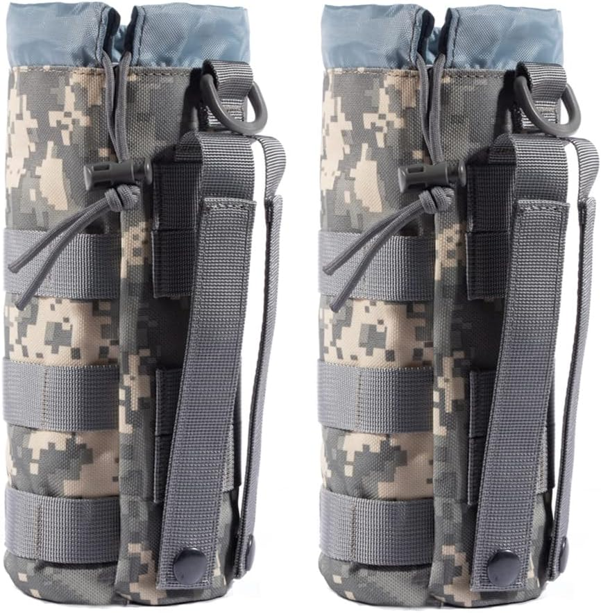 Upgraded Sports Water Bottle Pouch Bag, Drawstring Molle Holder, Travel Mesh Hydration Carrier for Tactical Pouches