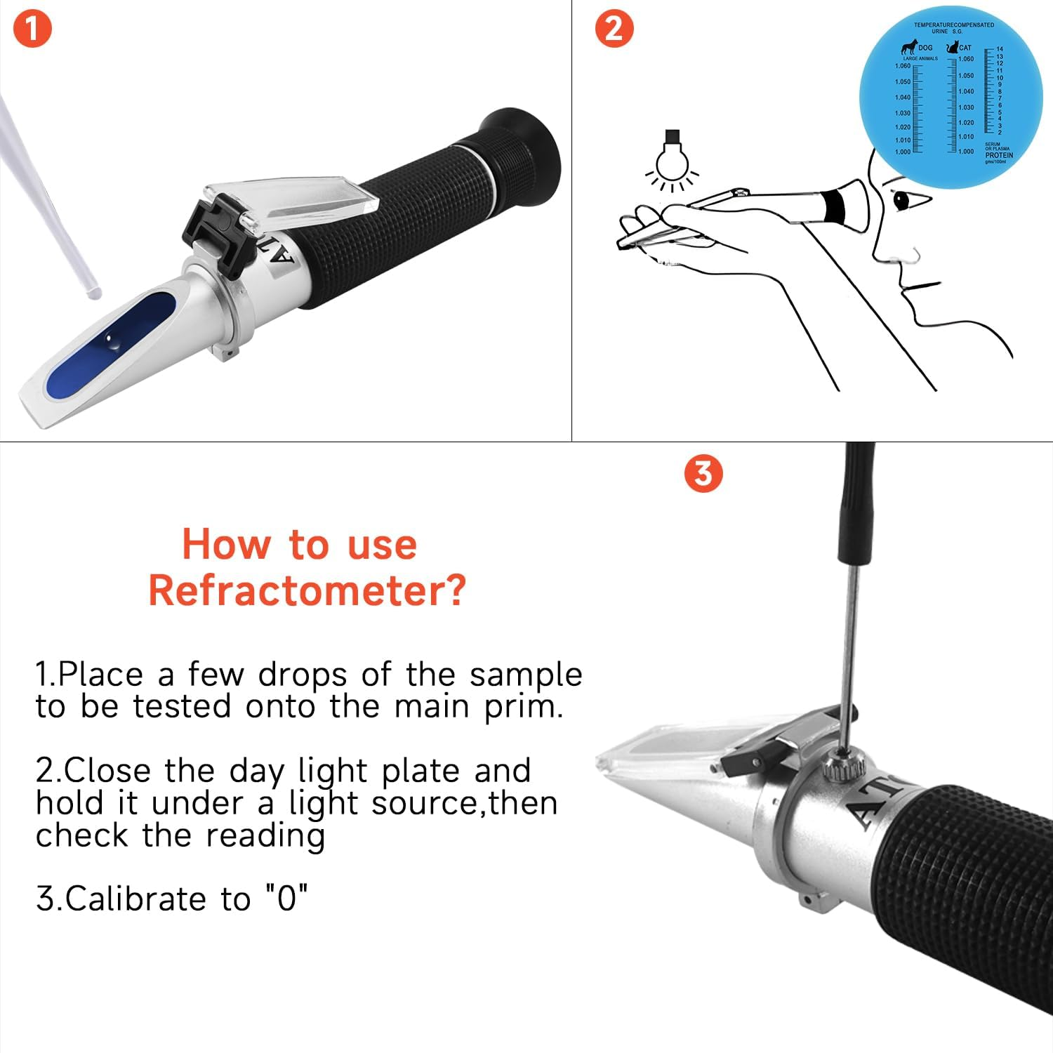 QUMOX 3-In-1 Veterinary Refractometer for Urine Specific Gravity & Serum Protein &ndash; Dog, Cat, Pet Health Monitor, Optical ATC Tester for Animal Clinic, No Battery Needed image number 1