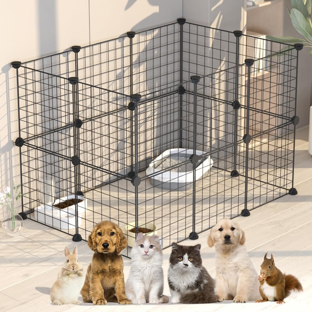 Ricjurzzty Pet Playpen,Portable Metal Wire Mesh XXS Size 30Cm(11.8In),Small Animal DIY Pen Cage Yard Fence,Outdoor & Indoor for Kitty,Puppy,Rabbit Hedgehog,Guinea Pig,Chinchilla (20 Panels, Black)