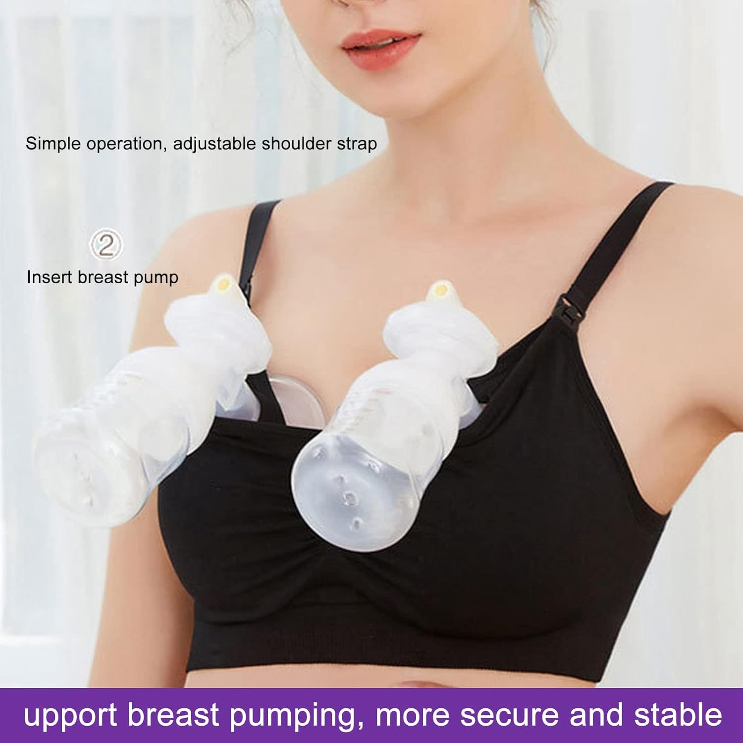 Hands Pumping Bra, Black Hands Pumping Bra Nursing Bra Breastfeeding Bra Comfortable Pump Bra Simple Skin Friendly 3 Breasted for Puerpera for Outdoor (L) image number 1