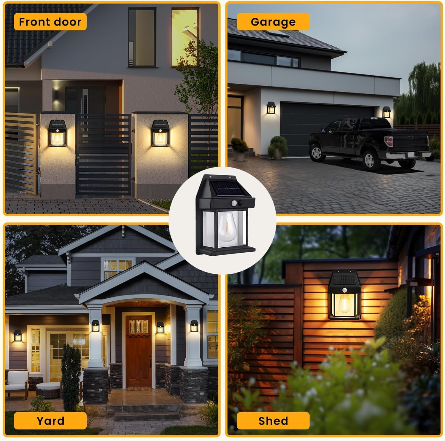 2 Pack Solar Wall Lights Outdoor, Wireless Motion Sensor with 3 Lighting Modes, Dusk to Dawn Solar Porch Tungsten Lights for Patio, Garage, Shed, Door, Yard, outside Decorative image number 4