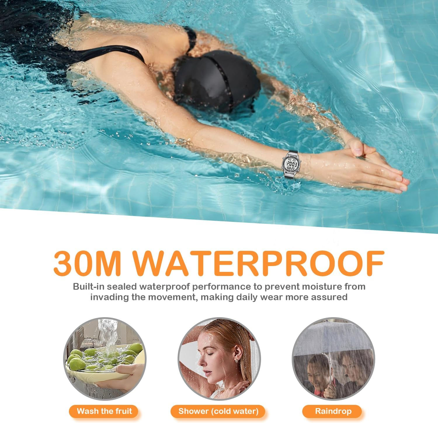 Women Pedometer Watch for Walking, Step Counter for Women, Sport Watch with Calories Counter, Large Number Display Wrist Watch, 30M Waterproof Step Tracker Watch