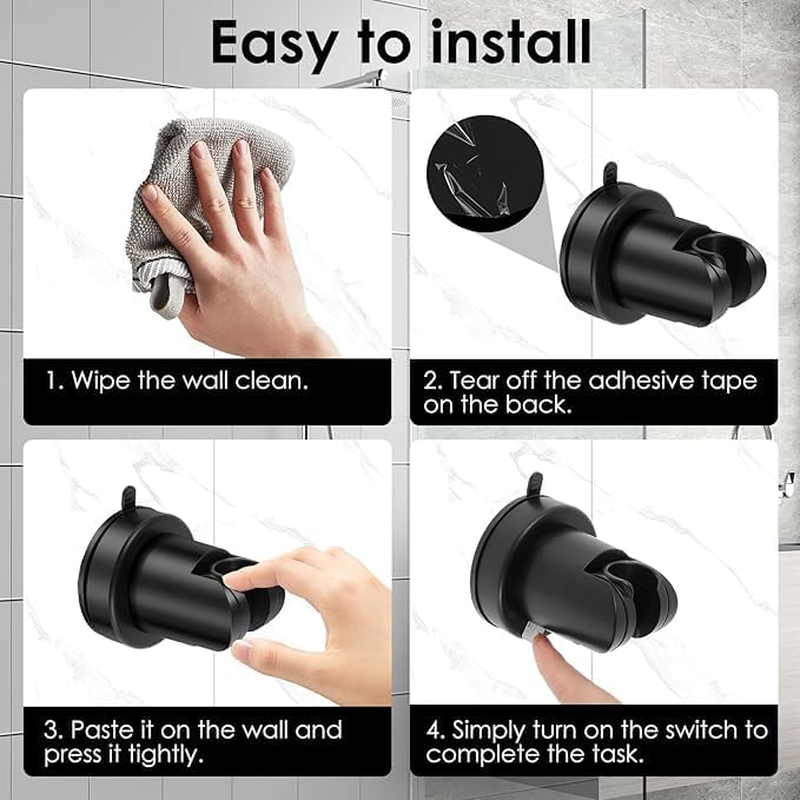 No-Drill Suction Cup Shower Head Holder, 2Pcs Wall Mount Shower Head Bracket with Vacuum Suction Cup,Vacuum Suction Cup Shower Head Holder,Black Vacuum Suction Cup Removable Shower Head Holder image number 6