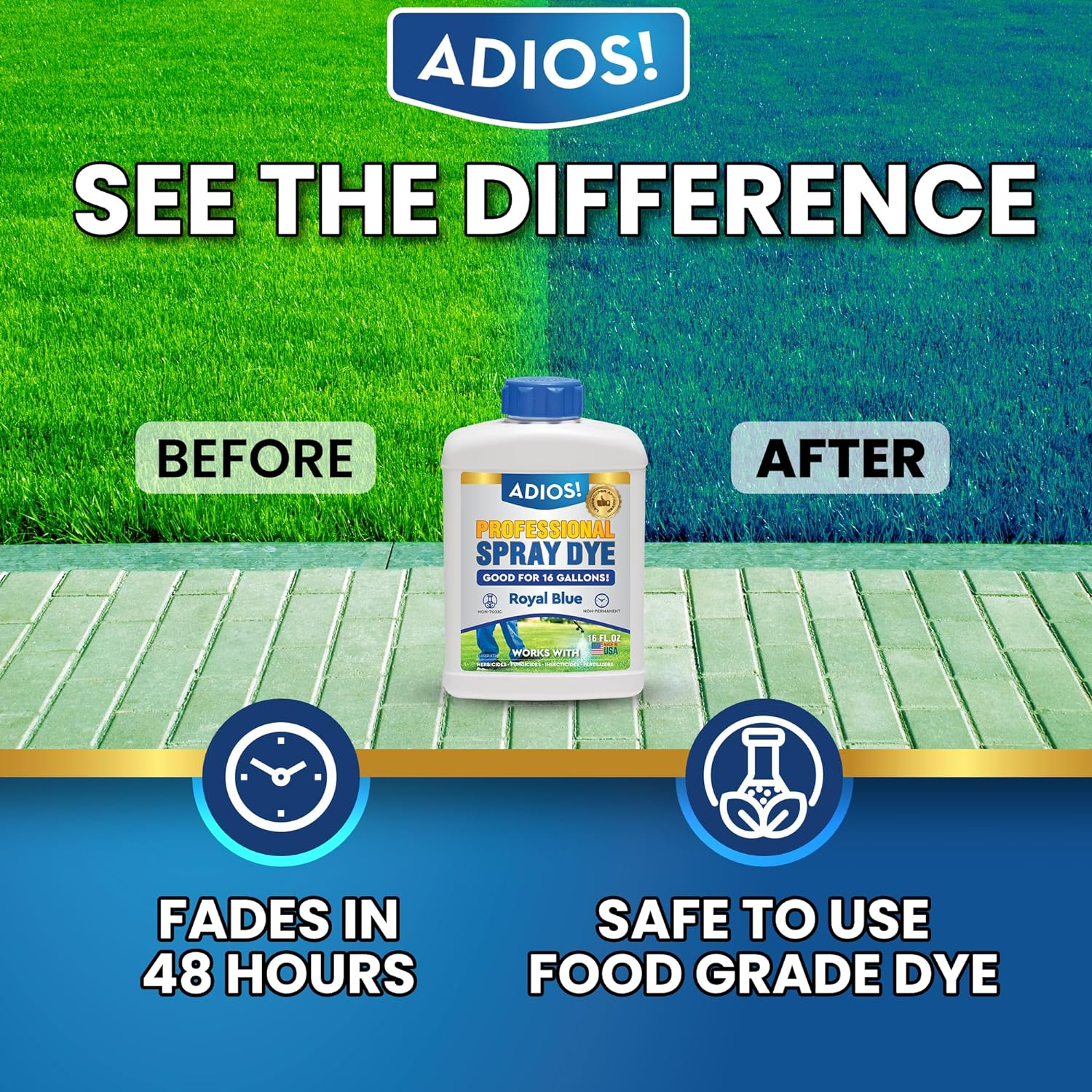 Adios! Professional Blue Spray Dye Marker, Makes 16 Gallons of Indicator for Grass and Lawn Care, Safe for Mixing (8Oz), 00CADI