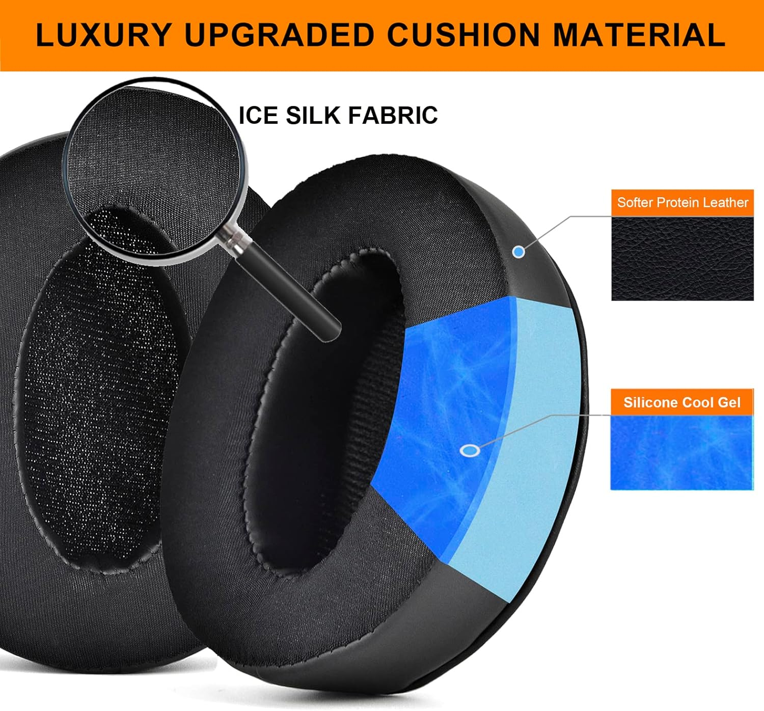 Ear Pads Replacement Cushions Compatible with Sennheiser HD 4.50BT, HD 4.50, HD 4.50BTNC, HD 4.50SE, HD 4.40BT, HD 4.30G, HD 4.20S, HD 458BT, HD 450, HD 450BT, HD 350BT Headset (Silky Cool Gel) image number 5