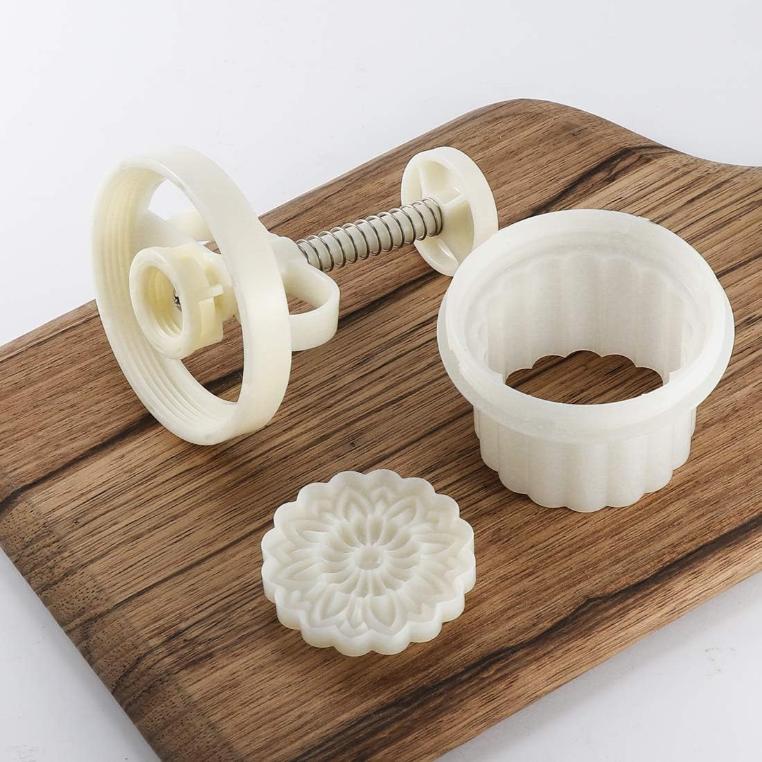 Moon Cake Mold Set Cookie Stamp 5Pcs 100G Stamps, Thickness Adjustable DIY Cookie Press Decoration Cake Mold Hand Cutter Set image number 4