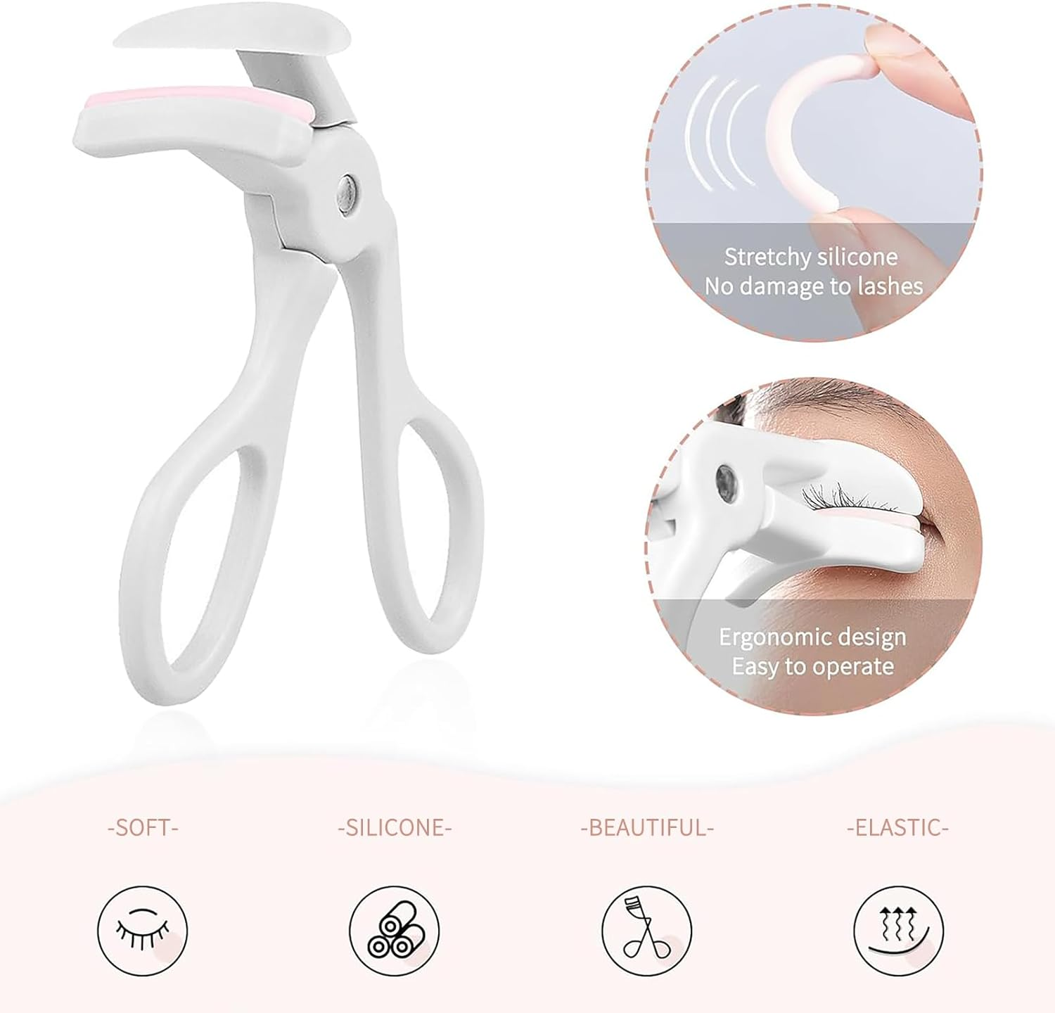 2 Style Eyelash Curler - Lash Curler with 2 Extra Silicone Replacement Pads, Achieve Perfect Curls in 5 Seconds - Quick Natural Curling for Long Lasting (Grey) - Pink image number 2