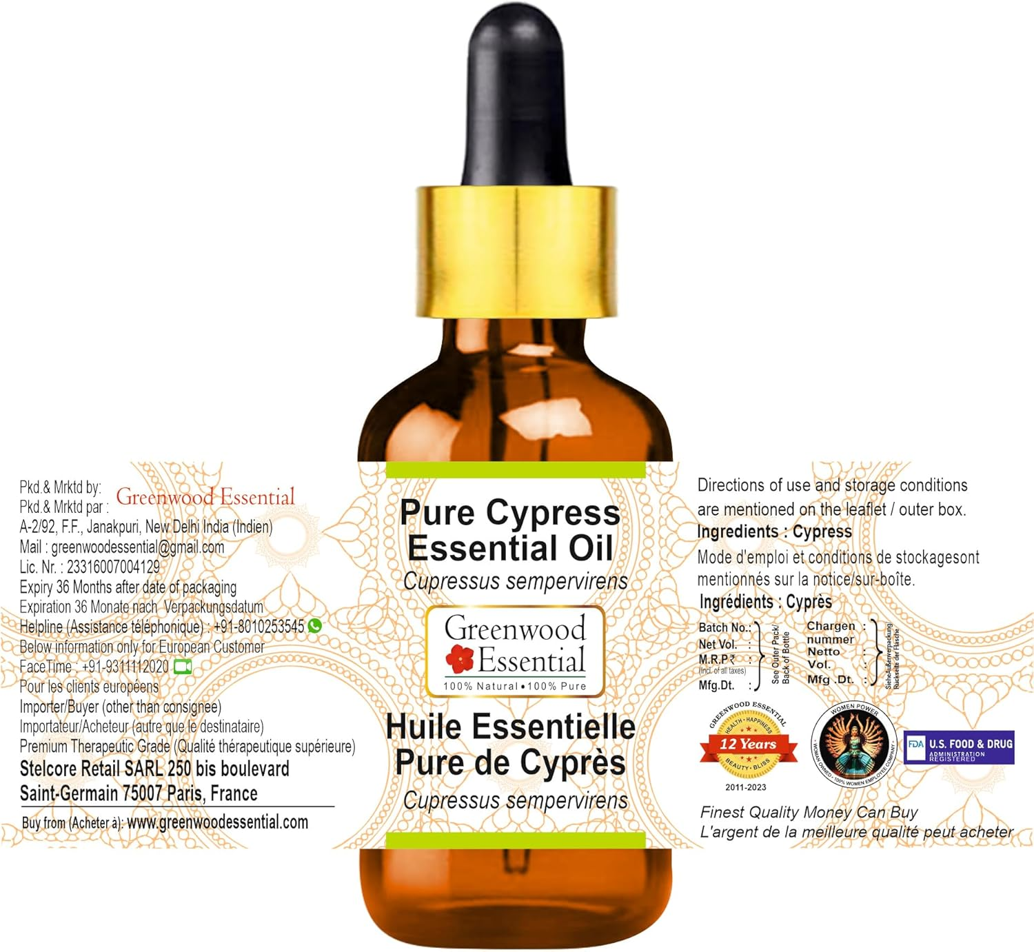 Greenwood Essential Pure Cypress Essential Oil (Cupressus Sempervirens) with Glass Dropper Steam Distilled for Personal Care 50Ml (1.69Oz) image number 6