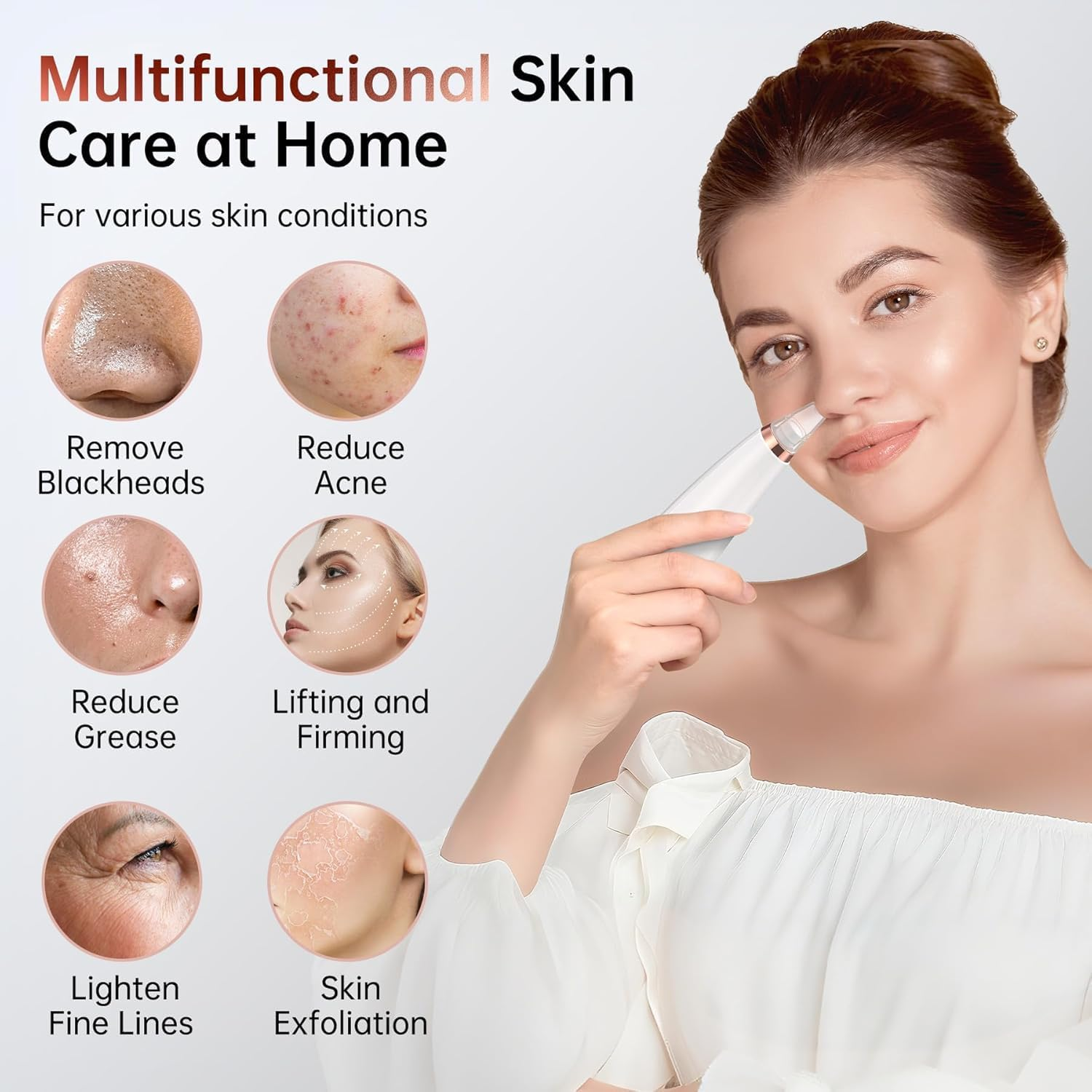 Frafuo Blackhead Remover Pore Vacuum, Facial Pore Cleaner with 3 Adjustable Suction Levels, 6 Probes, USB Rechargeable Blackhead Extractor Tools for Women & Men image number 5