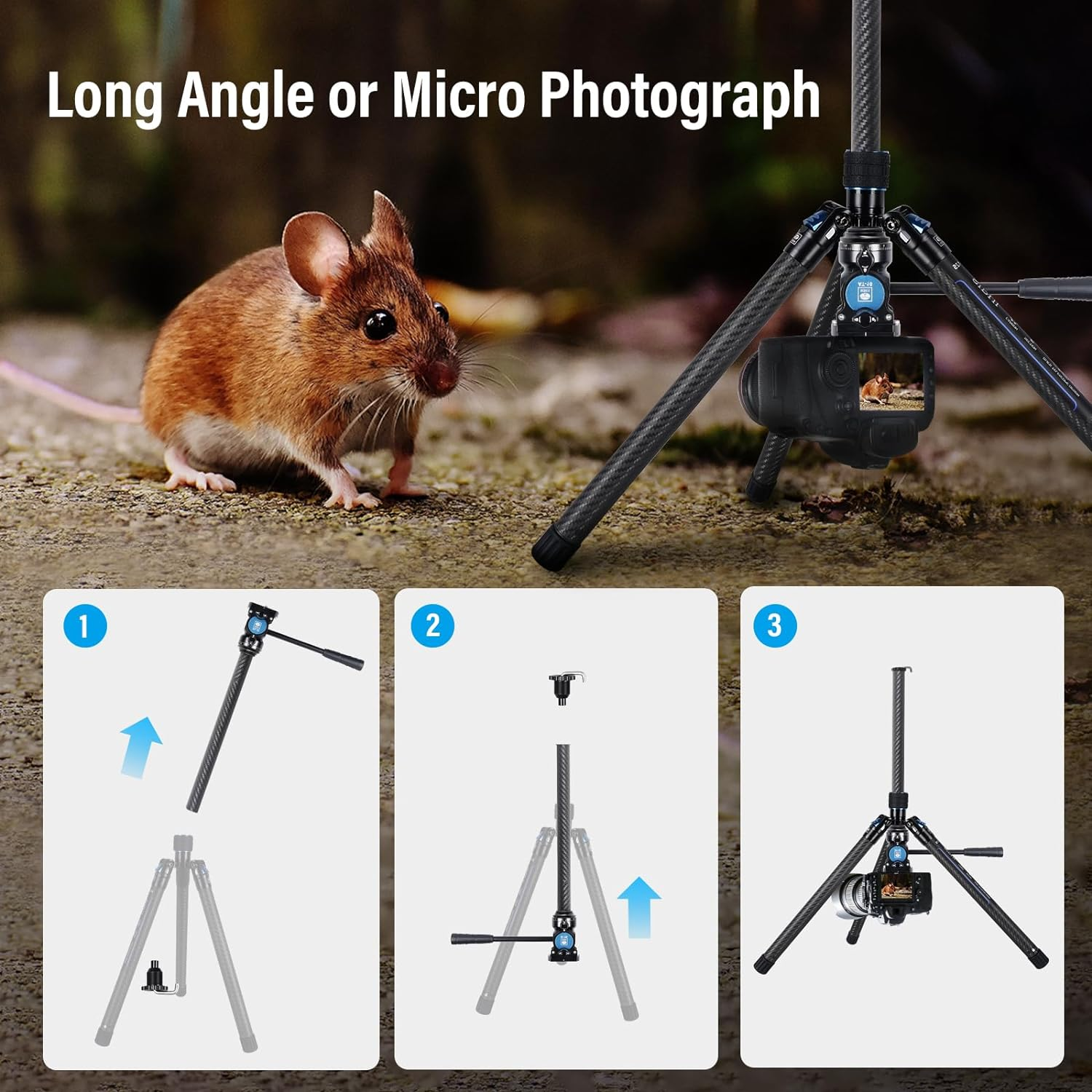 SIRUI Traveler X Lightweight Carbon Fiber Tripod with Panoramic Video Head, 59.8&rdquo; Compact Camera Tripod with Quick Leg Setup, Max Load 11Lbs (Fluid Head/At-10) image number 6