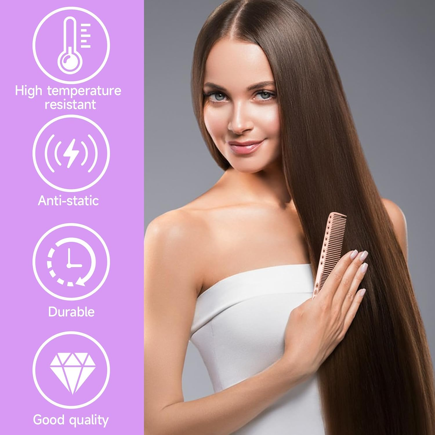 4 PCS Aluminum Hair Cutting Comb, Professional Metal Dressing Foiling Dandruff Combs Set for Women Barber Types Hair Cutting Comb Metal Rat Tail Combs for Wet Curly (Rose Gold) image number 2