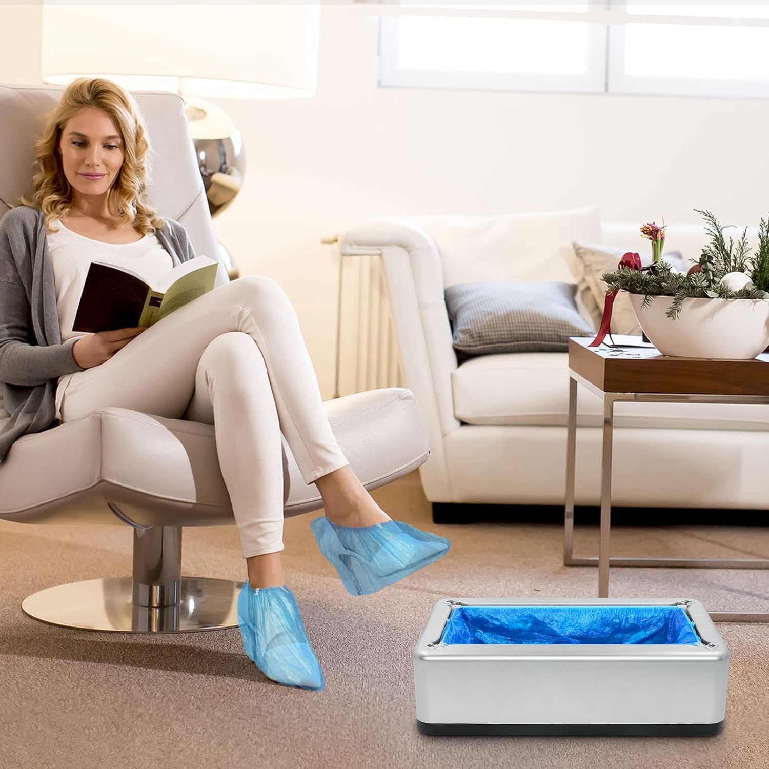 Blemoacha Automatic Shoe Covers Dispenser,200 Pcs Shoe Cover Indoors Disposable,Booties for Portable Machine Fits One Size,Shoe Cover Protect Floor for House Office Hospital Factory (Silver) - 200, Silver image number 3