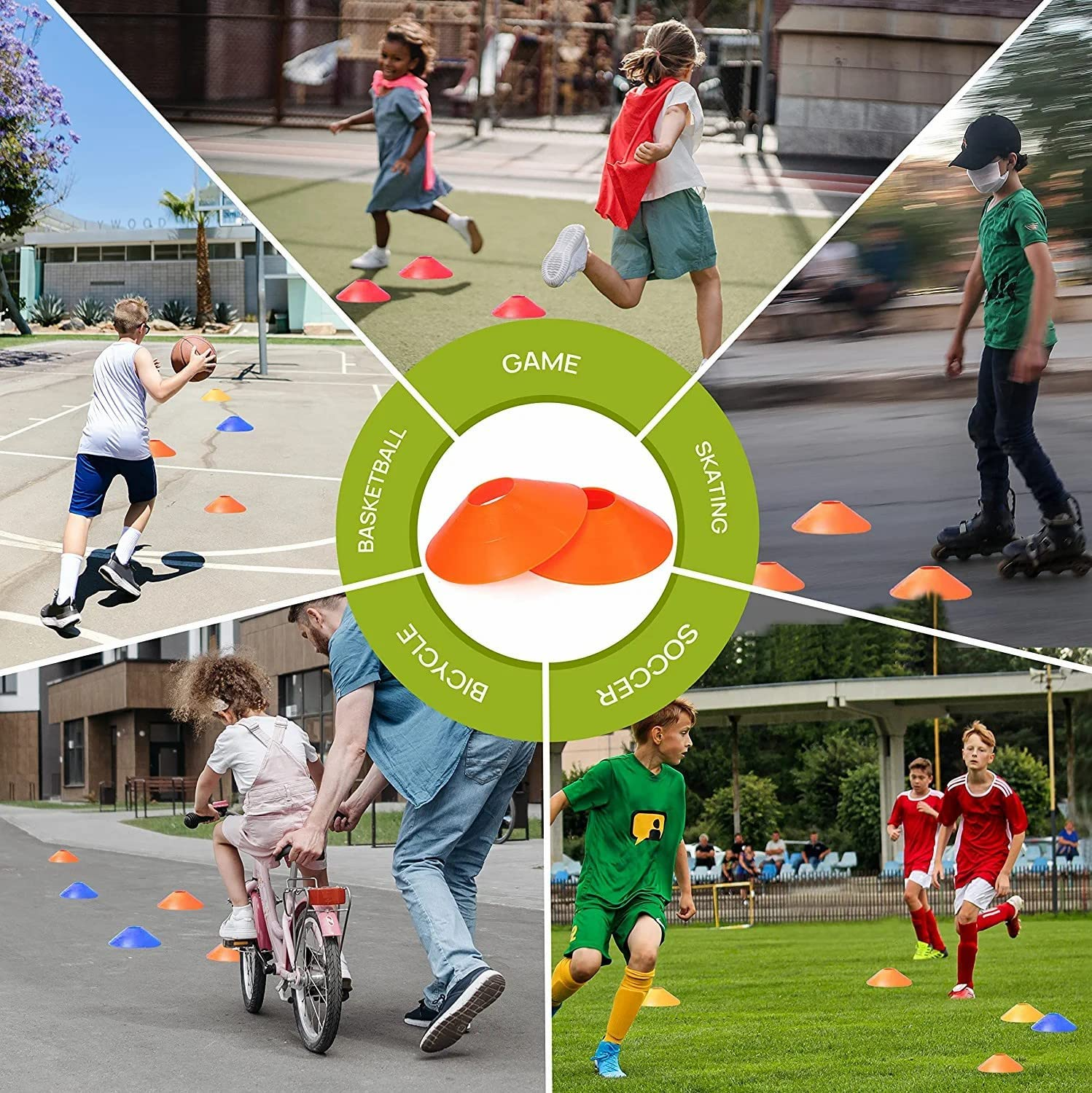 50-Pack Soccer Disc Cones,More Thicker, More Flexible,Multi Color Cone for Agility Training, Soccer, Football, Field Marker（Orange, Red, Green, Blue, Yellow） image number 1