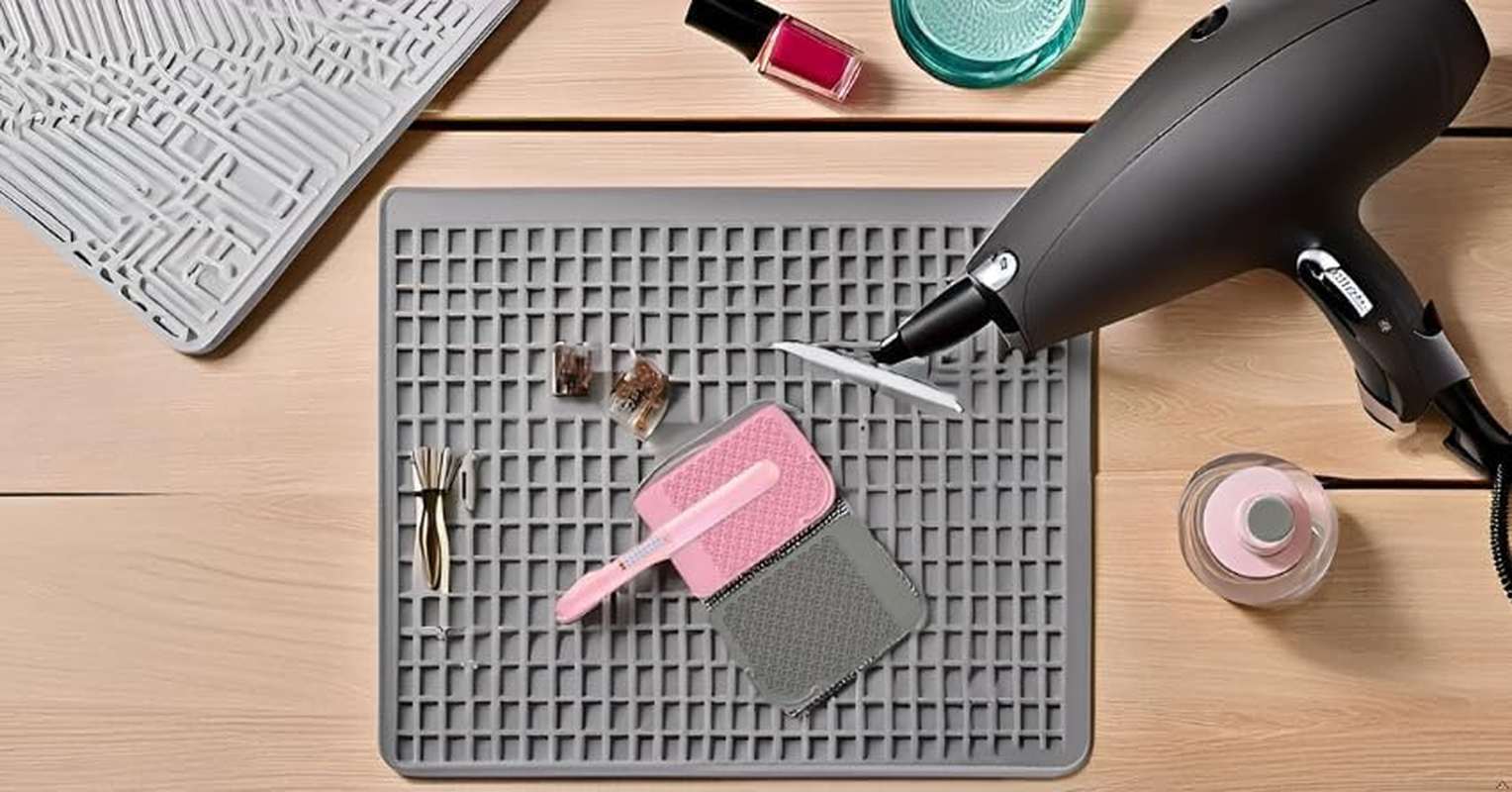 2 PCS Grey and Pink, Silione Heat Resistant Mat for Hair Straightener, Curling Irons, Flat Irons and Hair Styling Tools 8.27" X 6.1", at Travel and Home, Portable image number 3