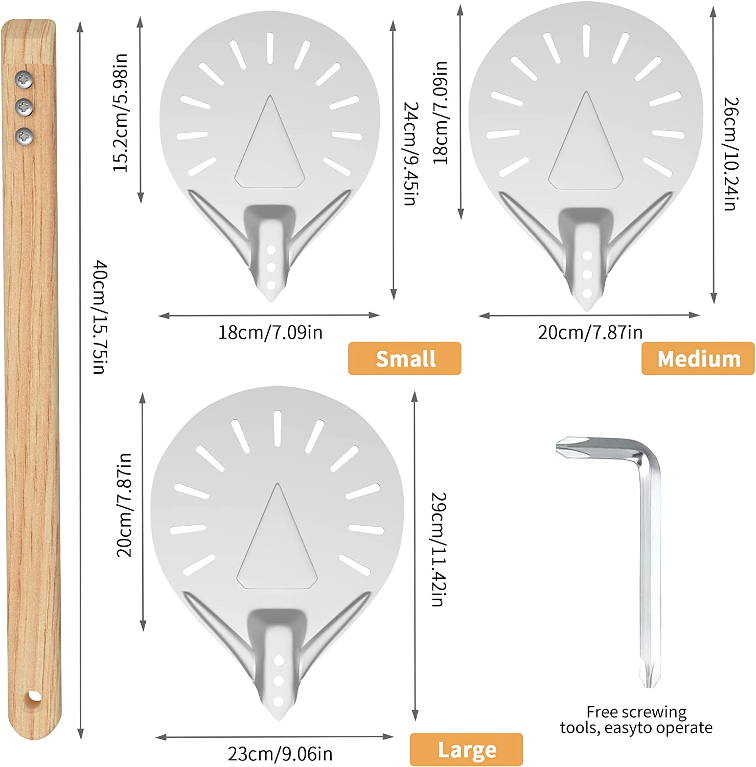 7 Inch Pizza Turning Peel,Professional Durable Pizza Peel Turner Non-Slip Aluminum Turning Paddle with 16 Inch Long Handle for Baking Homemade Pizza Bread (7 Inch, 40Cm Handle) - 7 Inch image number 5