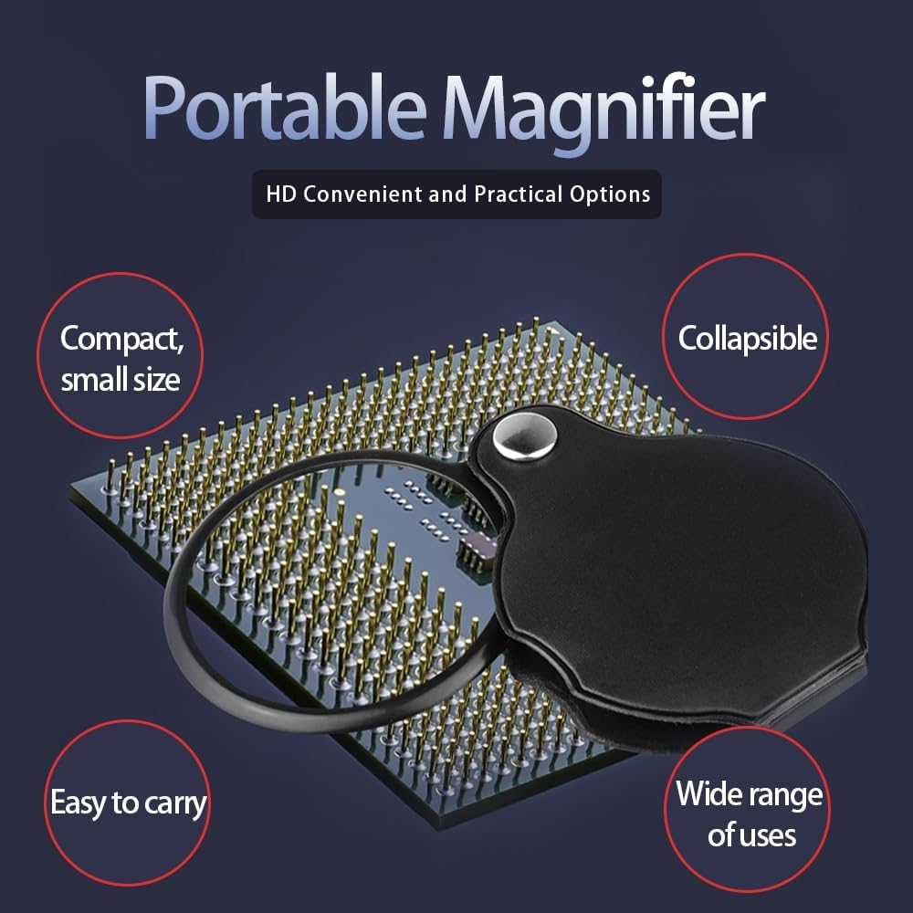 10X Small Pocket Magnifying Glasses for Kids/Senior, Pocket Magnifier for Reading/Close Work, Mini Folding Magnifying Magnify Glass with Protective Sheath, Ideal for Repairing/Hobby/Coins image number 2