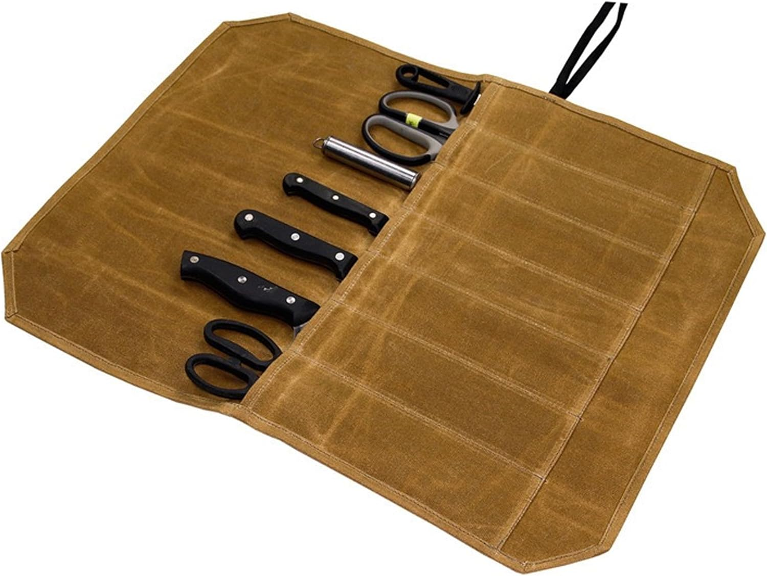 Yqsibth Knife Roll Bag, Waxed Canvas Knife Bag, 7 Slots Knife Cutlery Tool Roll Case Storage Bag Cutlery Tool Roll Chef Knife Bag Chefs Knife Roll Bag for Pro Chefs or Culinary Enthusiasts (Gray), image number 5