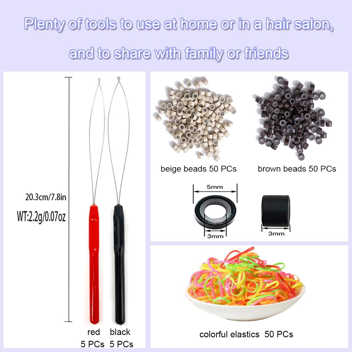 Hair Extension Loop Tools Set, 10 Pieces Pulling Needles with Beads, Black and Red Threader for Braiding, Tinsel & Extensions image number 4