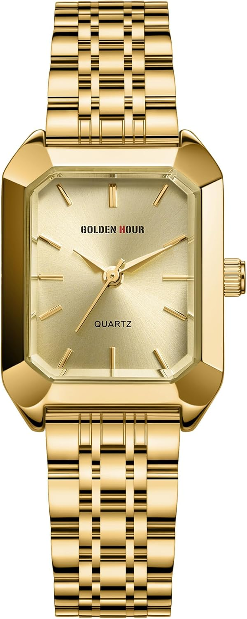 GOLDEN HOUR Women'S Rectangular Quartz Analogue Watch, Ladies Watches with Stainless Steel Band Fashion Casual Dress Waterproof Vintage Wrist Watches for Women