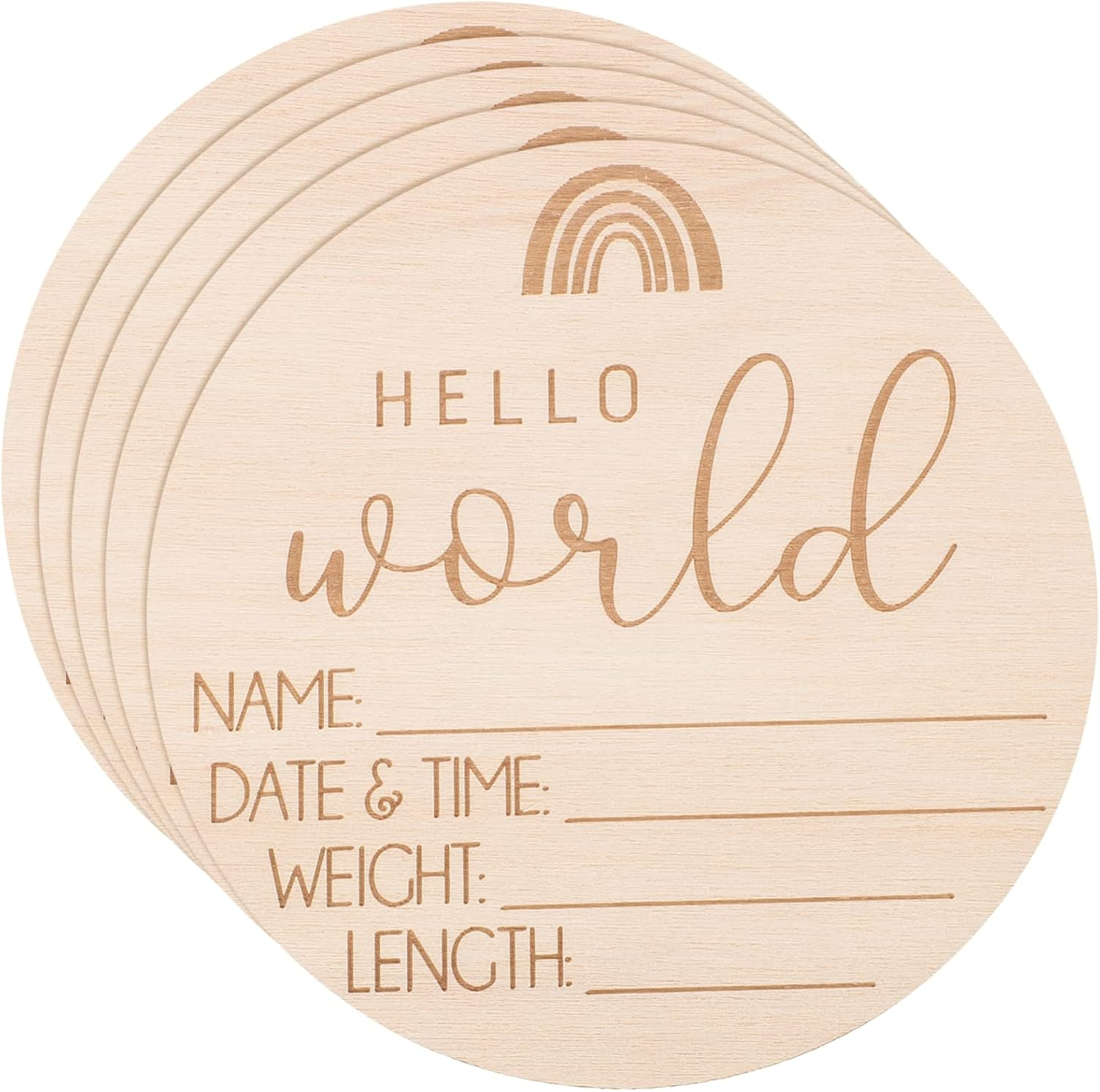ERINGOGO 5Pcs Wooden Birth Announcement Sign Cards Rainbow Design Hospital Newborn Photo Props Smooth Polished Durable Plaques for Commemorative Photography image number 2