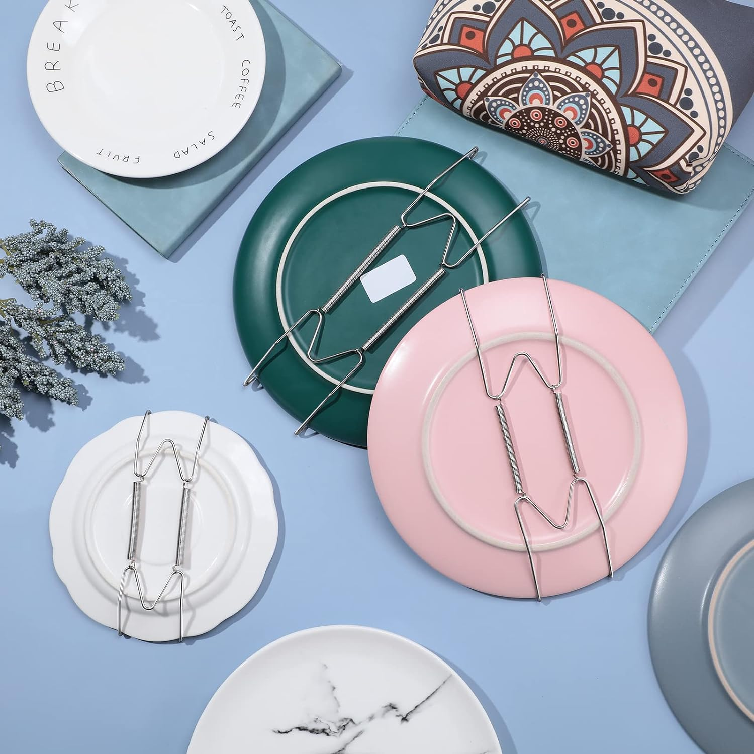 Hotop 12 Pieces Plate Hangers for Wall 6 Inch Stainless Steel Wire Invisible Plate Hangers Heavy Duty Display Holders with 12 Pieces Hooks for Wall Decorative(Silver) image number 3