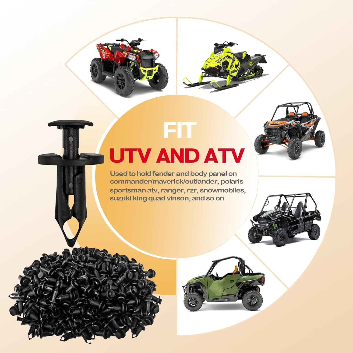 Southwit 7661855 Fastener Rivets for Polaris Sportsman RZR Ranger Snowmobile Push Pin Plastic Clips ATV Body Bumper Fender Clips Fastener Rivets- 120 Pcs & 1 Remover image number 5