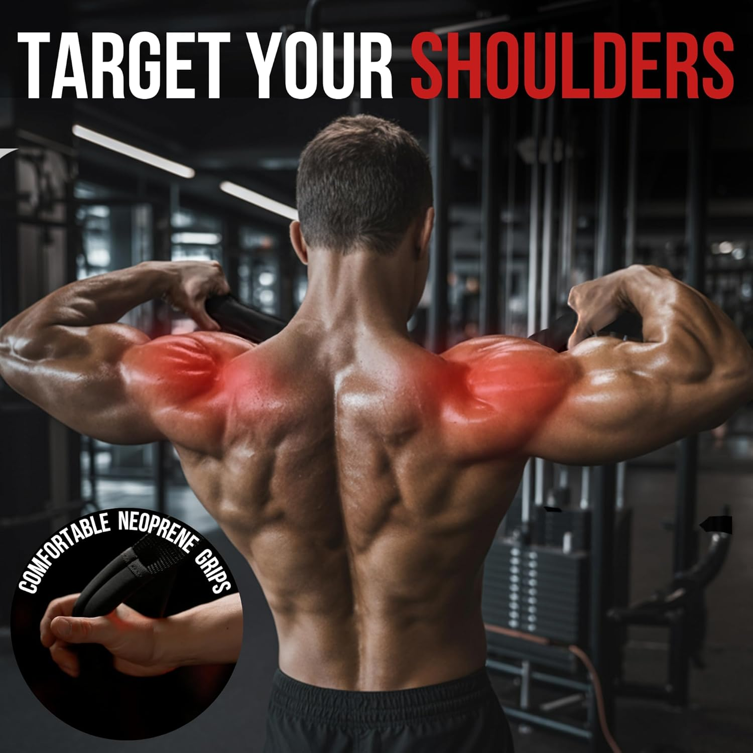 Hustle Athletics Tricep Rope Cable Attachments for Gym Use - Perfect Gym Equipment for Home/Gym Accessories - Multi Workout Rope Cable Machine Attachment -Best Gym Rope Grip with 4 Anti-Slip Handles image number 2