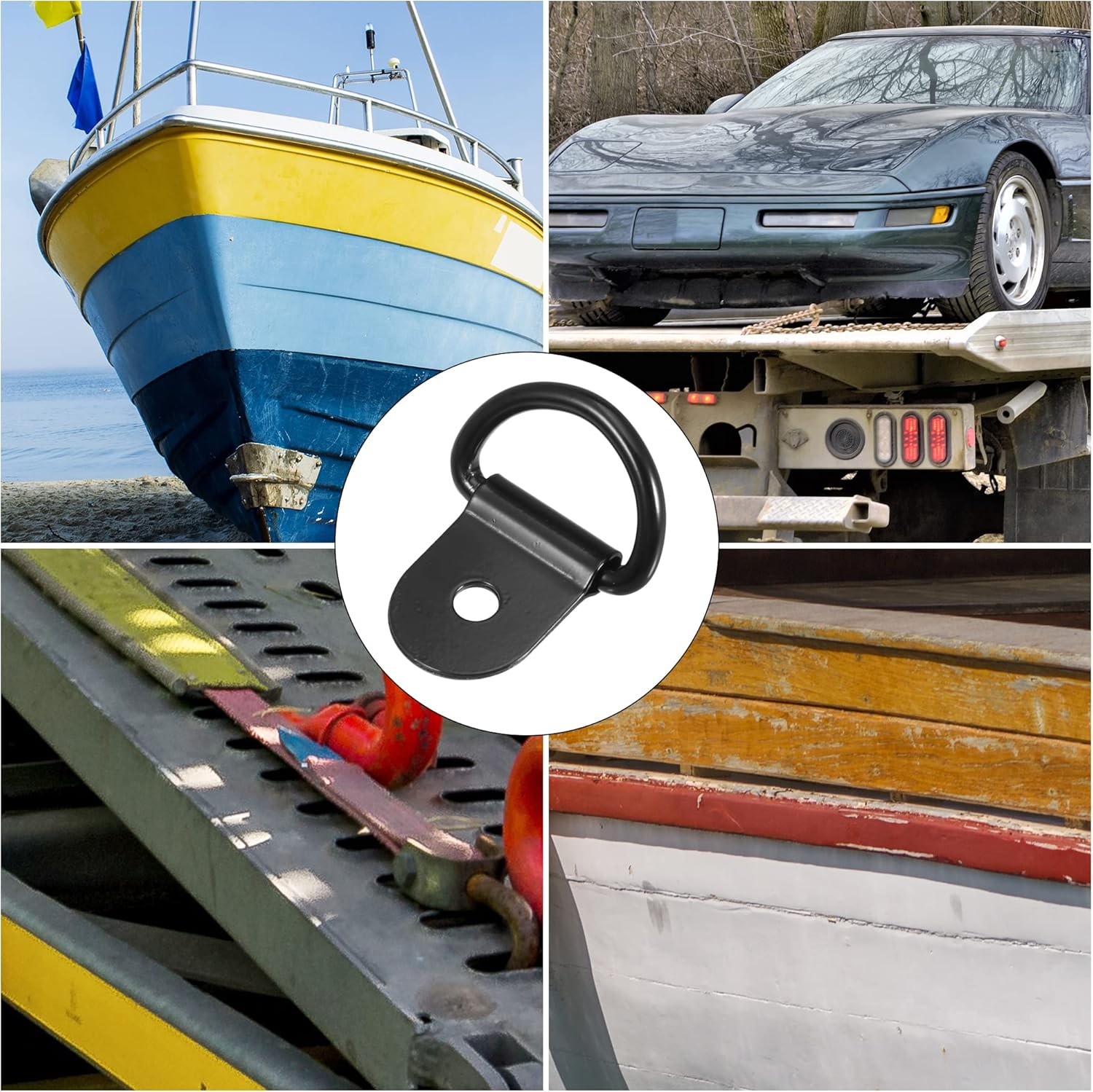 X AUTOHAUX 4Pcs D Ring Tie down Anchor 3Mm Diameter D Rings Anchor Lashing Ring for Trailer Truck Boat RV ATV SUV Vehicle Cars Black image number 1