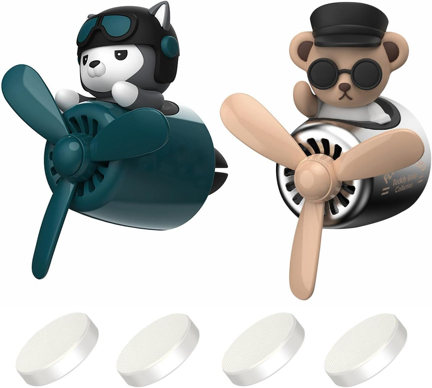 2 Pack Car Air Freshener, Cute Bear Pilot Car Diffuser, Rotating Propeller Air Outlet Vent Fresheners Aromatherapy Ornament, Automotive Air Fresheners Car Accessories - 2 Green Huskies image number 4