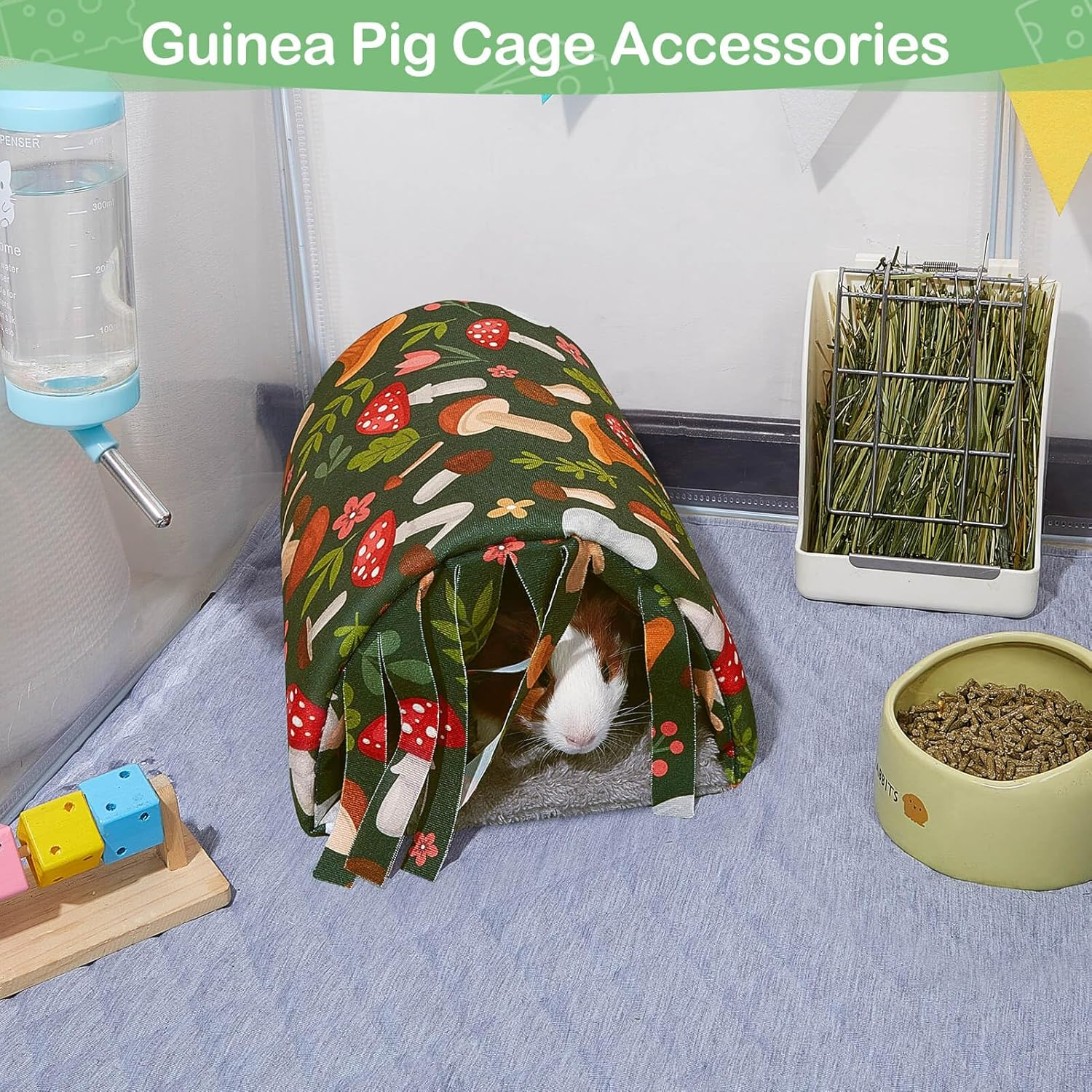 Washable Guinea Pig Tunnel with Curtains - Cozy Hamster Hideout Fit for Small Animals - Soft Accessories for Hamster/Chinchilla/Bunny - Dark Blue image number 4