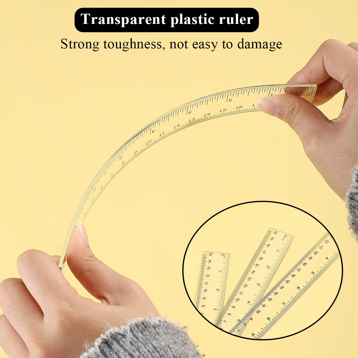 Berglander Clear Plastic Ruler Set of 3, Straight Edge, Drafting Tools, Straight Ruler for School Teaching, Office, Art Painting (Clear, 30CM, 20CM, 15CM) image number 1