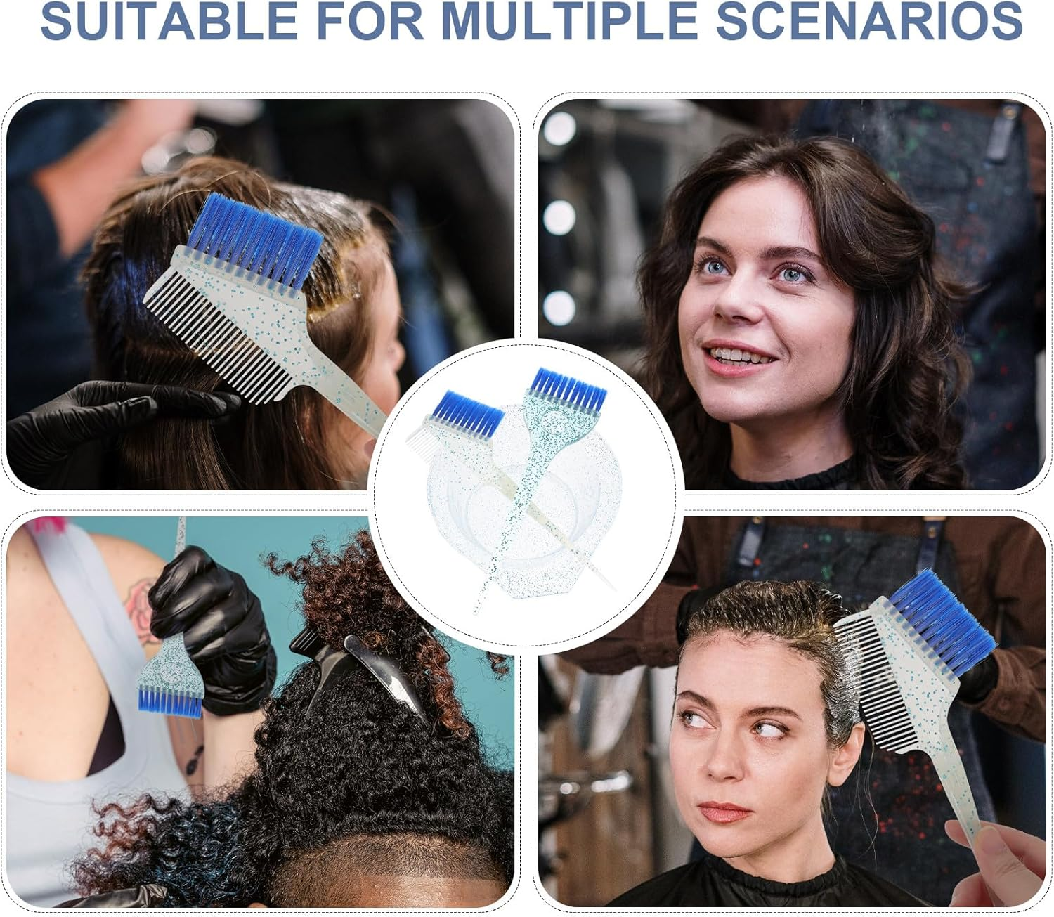 CLISPEED Salon Hair Dyeing Brush Mixing Bowl Flexible Bristles Even Hair Coloring Highlighting Bleaching Tinting Transparent Blue