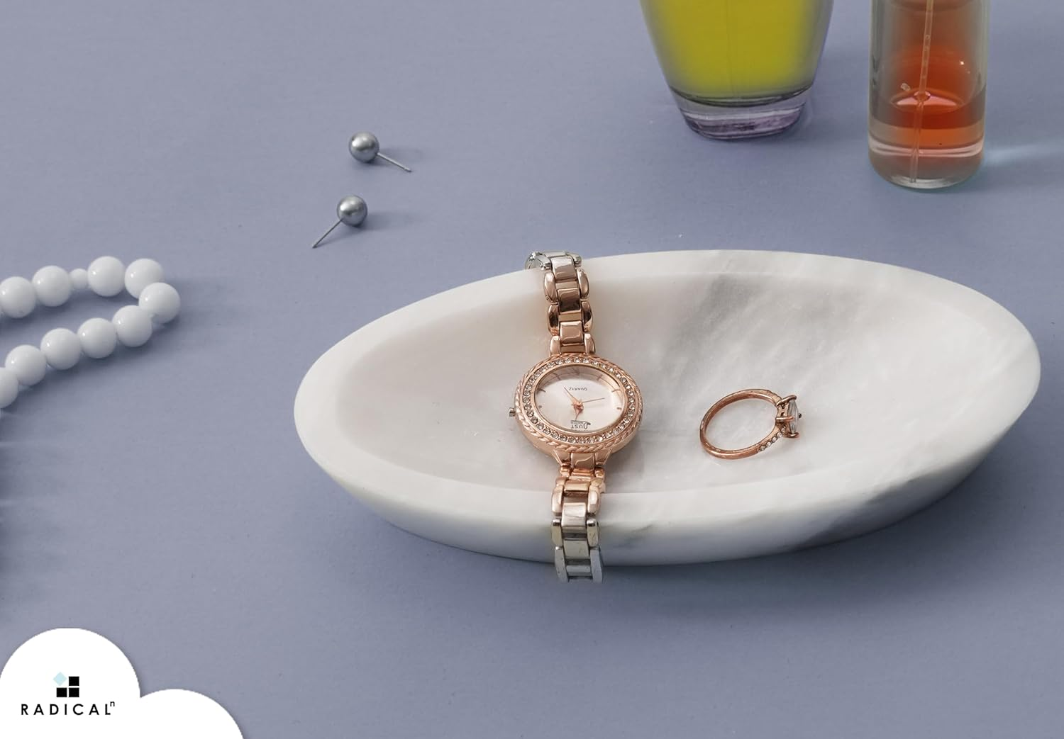 Radicaln Marble Jewelry Tray White 18 Cm Handmade - Aesthetic Room Decor -Jewelry Holder & Organizer - Trinket Dish Tray for Earrings & Rings Display image number 6