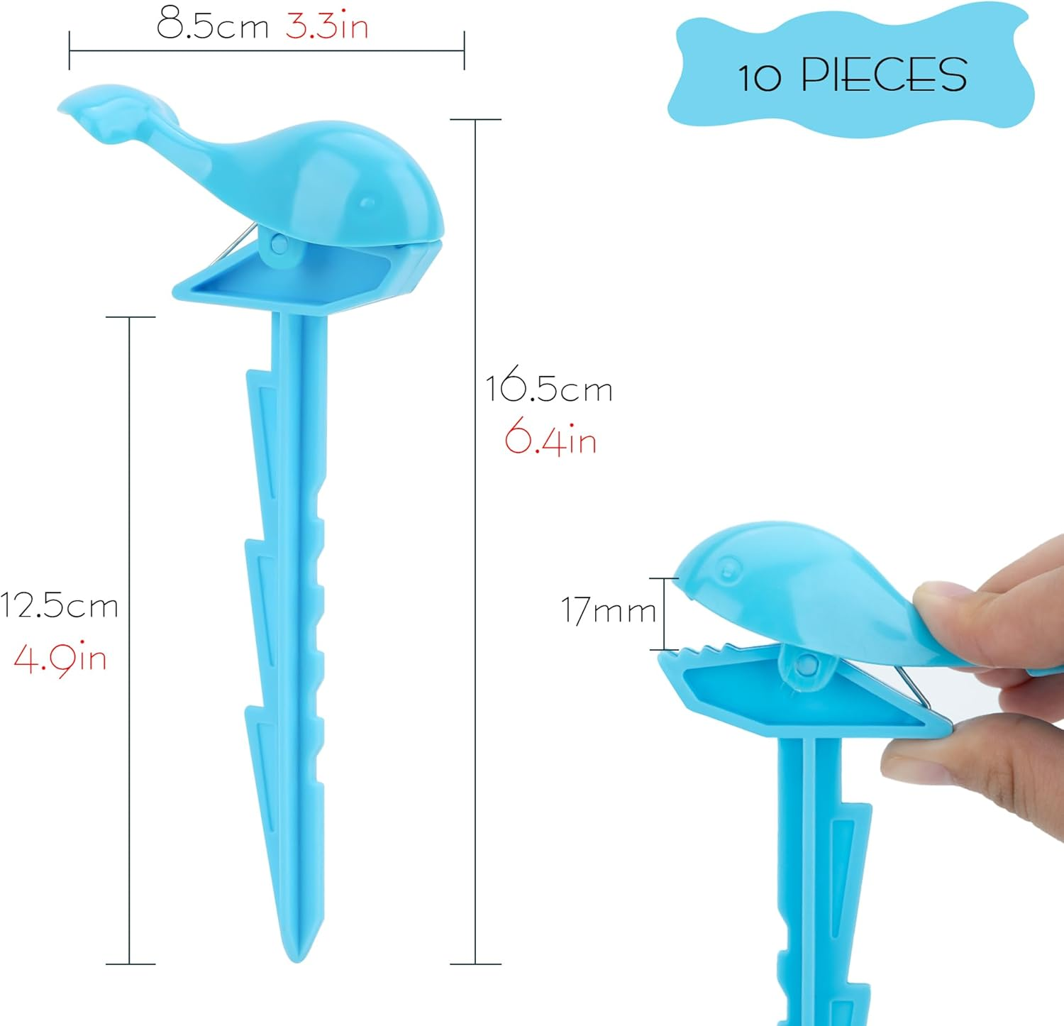 SHIDOW Blue Beach Towel Clips, Anchor Stakes Clamps, Outdoor Beach Towel Anchor Stakes Clips, Picnic Blanket Holders, Sand Spikes (Whale, 10 PCS) image number 3