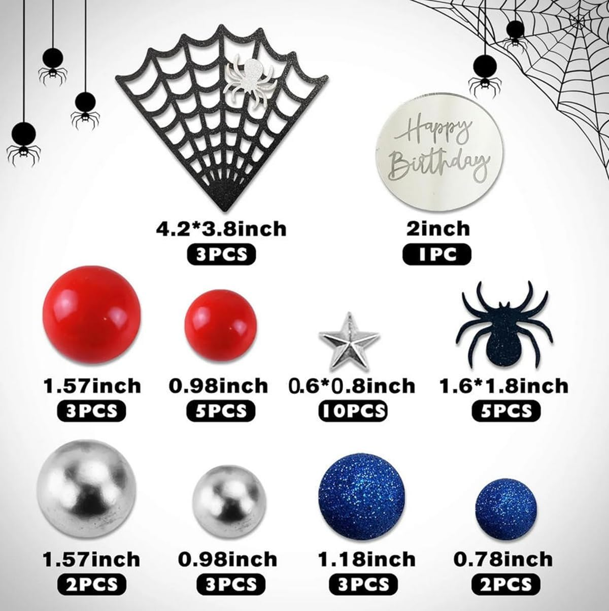 37Pcs/Set Spider Cake Topper Spider Web Cupcake Decorations with Red Black Balls Stars for Kids Birthday Party - Dinosaur image number 2