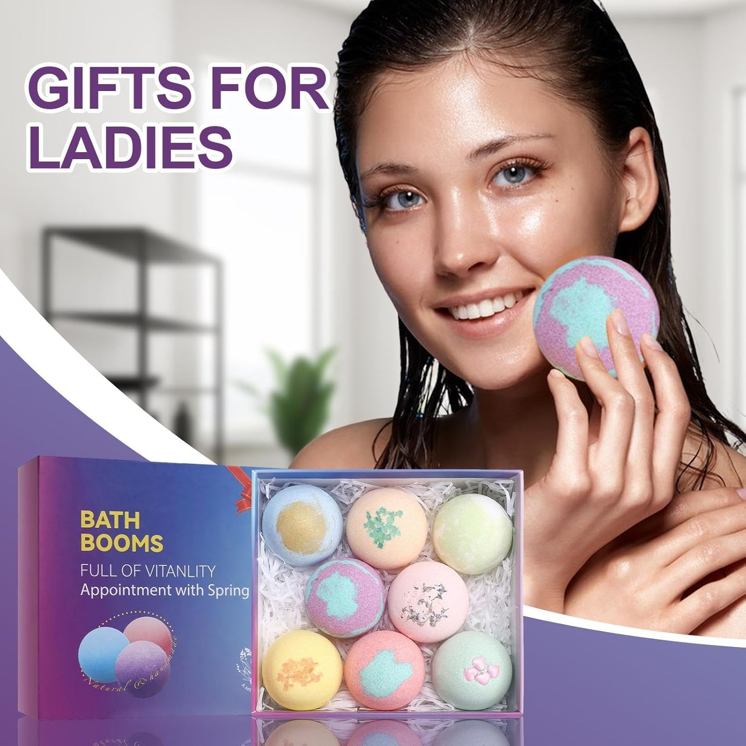 Hot Tub Fizzy Balls | Luxurious Hot Tub Bath Bombs | Skin-Nourishing Hot Tub | 8 Spa Bombs Gift Set, Handmade Birthday Mothers Day Gifts, Natural Sea Salt, Moisturizing, Fragrant Shower image number 3