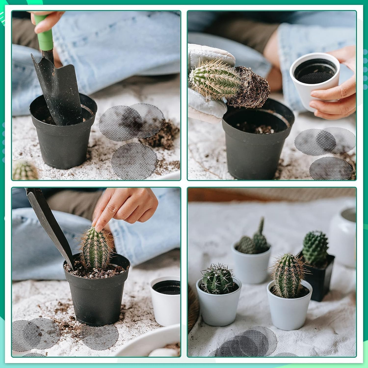 50 Pack 10 Cm Mesh Pads for Flower Pots,Bonsai Pot Bottom Grid Mat with Hot Melt Edge, round Plant Hole Screens to Prevent Soil Loss image number 4