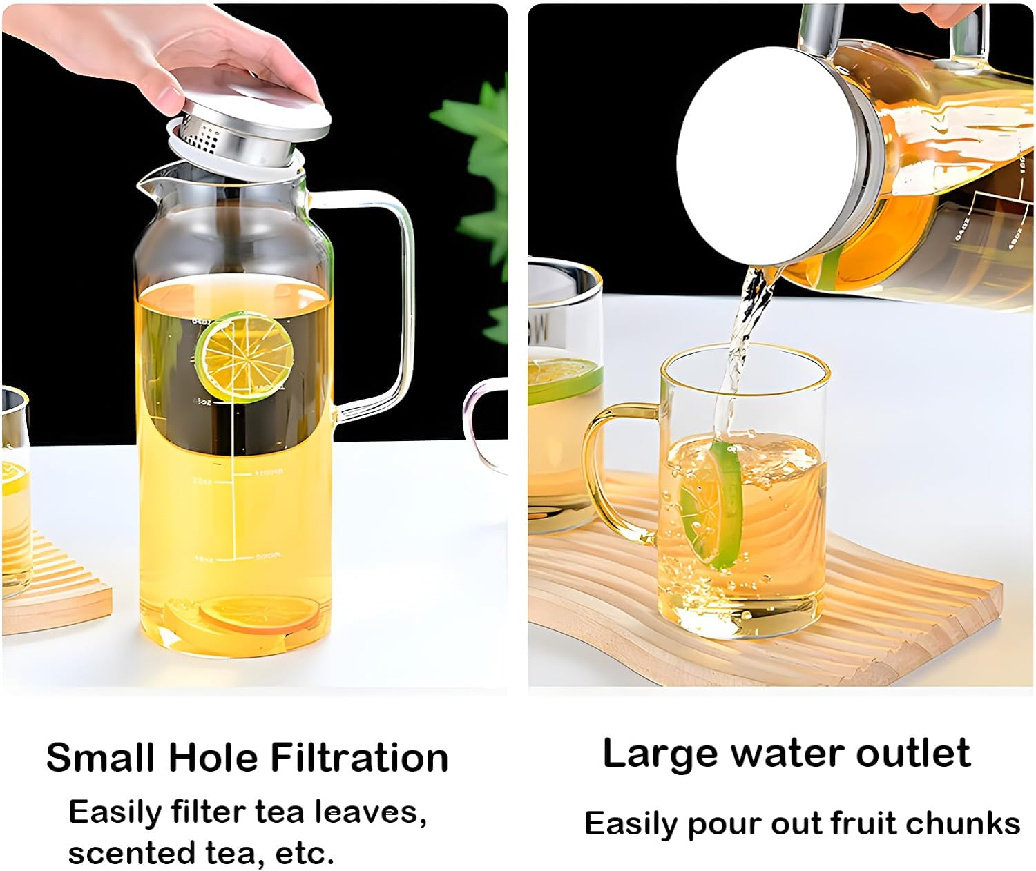 Glass Pitcher with Lid and Spout 2 Liter, Ekvinor Water Pitcher for Fridge, Glass Carafe for Hot/Cold Water, Large Iced Tea Pitcher for Coffee, Juice and Homemade Beverage image number 4