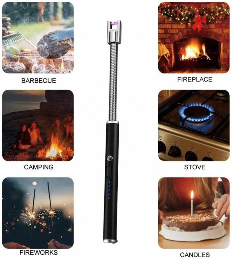 Rechargeable Electric Flameless USB Lighter: Versatile BBQ, Cooking, Kitchen, Candle Lighter with Windproof Design, 360&deg; Rotatable Flexible Neck - Black, Silver, Red Options Available