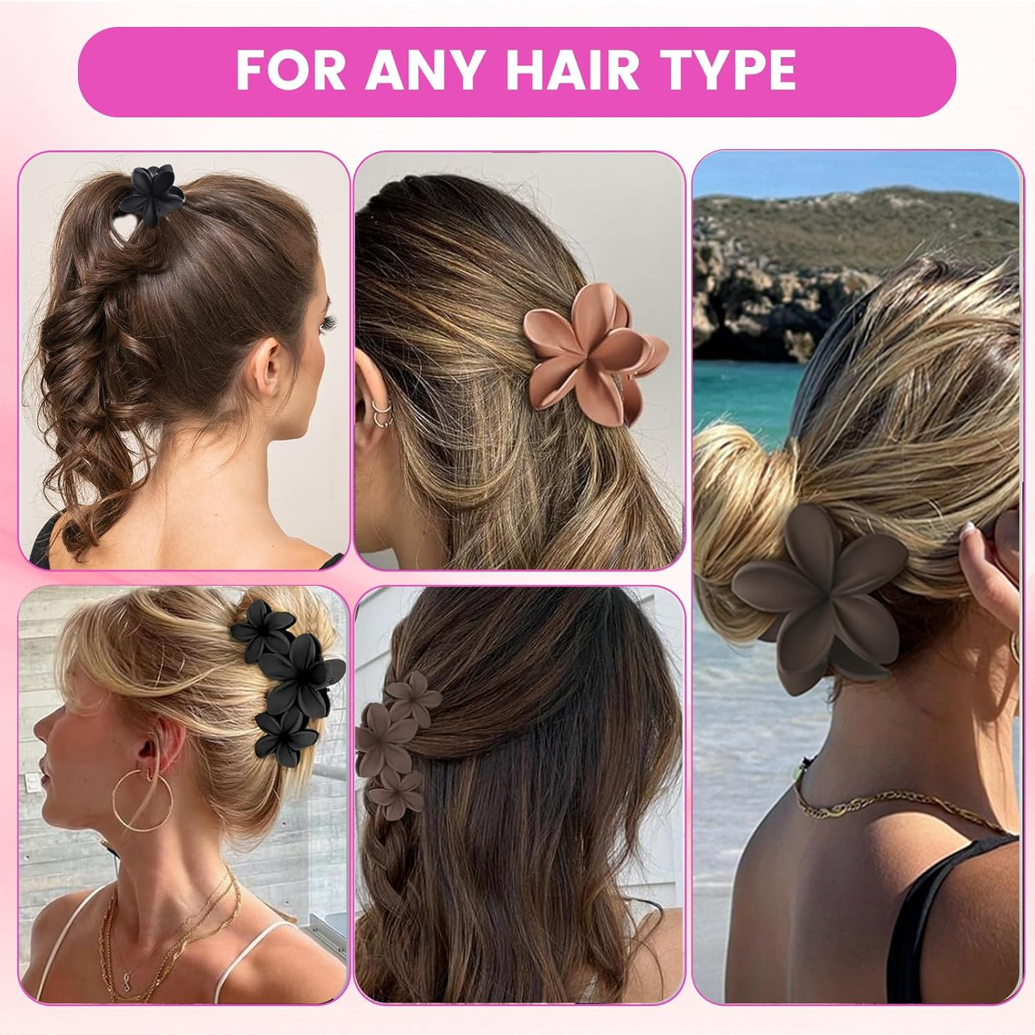 Flower Hair Clips Large Hawaiian Flower Hair Claw Clamp for Women Thin Thick Curly Hair (Large and Small) image number 2