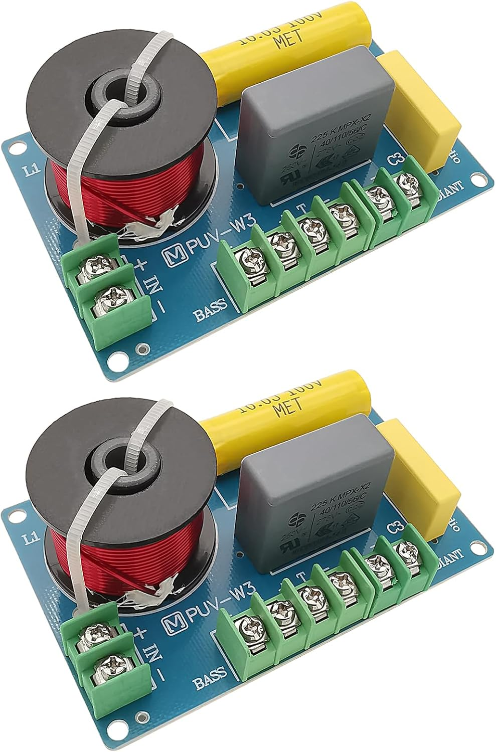 3 Way Speaker Crossover, PUV-W3 200W Passive Crossover for Hifi Home Audio 4 to 8 Ohm Bass Mediant Tweeter Bookshelf Speakers - 2Pack image number 3