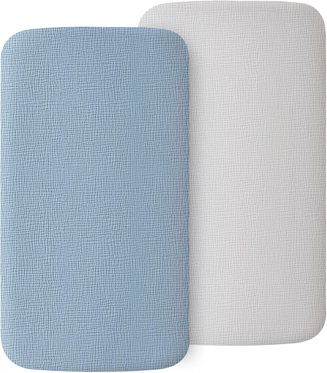 Muslin Bassinet Sheets for Babies &ndash; Soft & Breathable 100% Cotton Fitted Sheets for Oval, Rectangle, Hourglass Bassinet Mattress Pads, 2-Pack (Ivory & Pink)