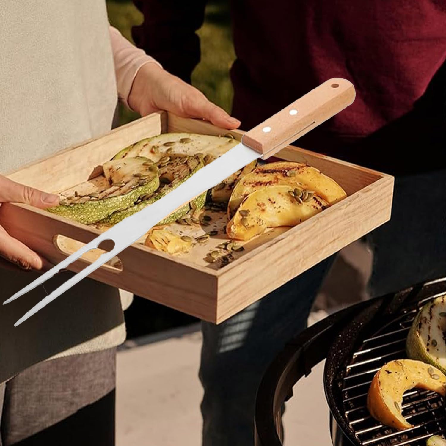 2 Pack Double Prong Stainless Steel Forks, Meat Forks Non-Slip Carving Forks for Cooking Fork Lifter BBQ Kitchen Cooking Picnic Fruit Food image number 2