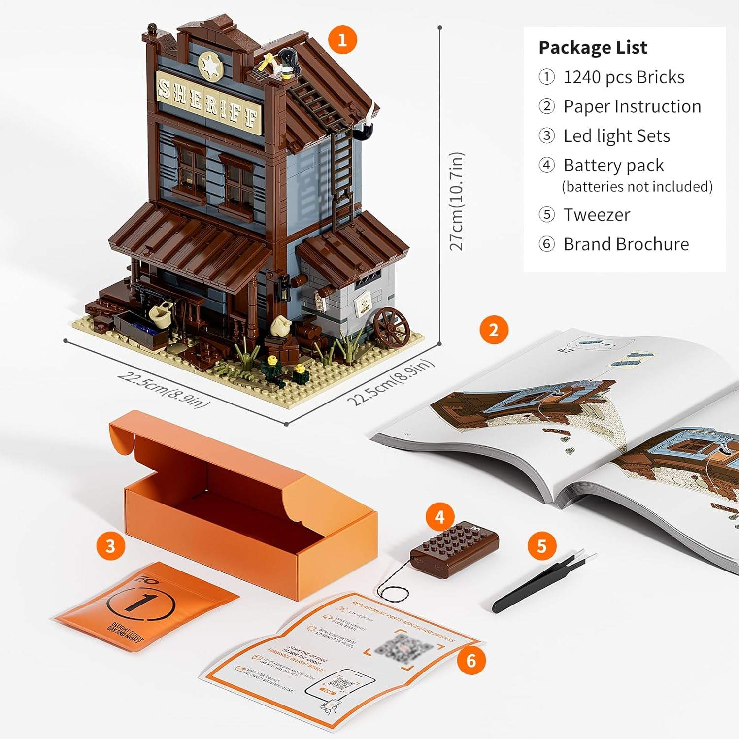 FUNWHOLE Old West Sheriff'S Office Lighting Building Blocks Set - Old West Modular Building Kits 1240 Pieces Cowboy Clamping Building Blocks Wild West Toy for Adults and Teenagers image number 4