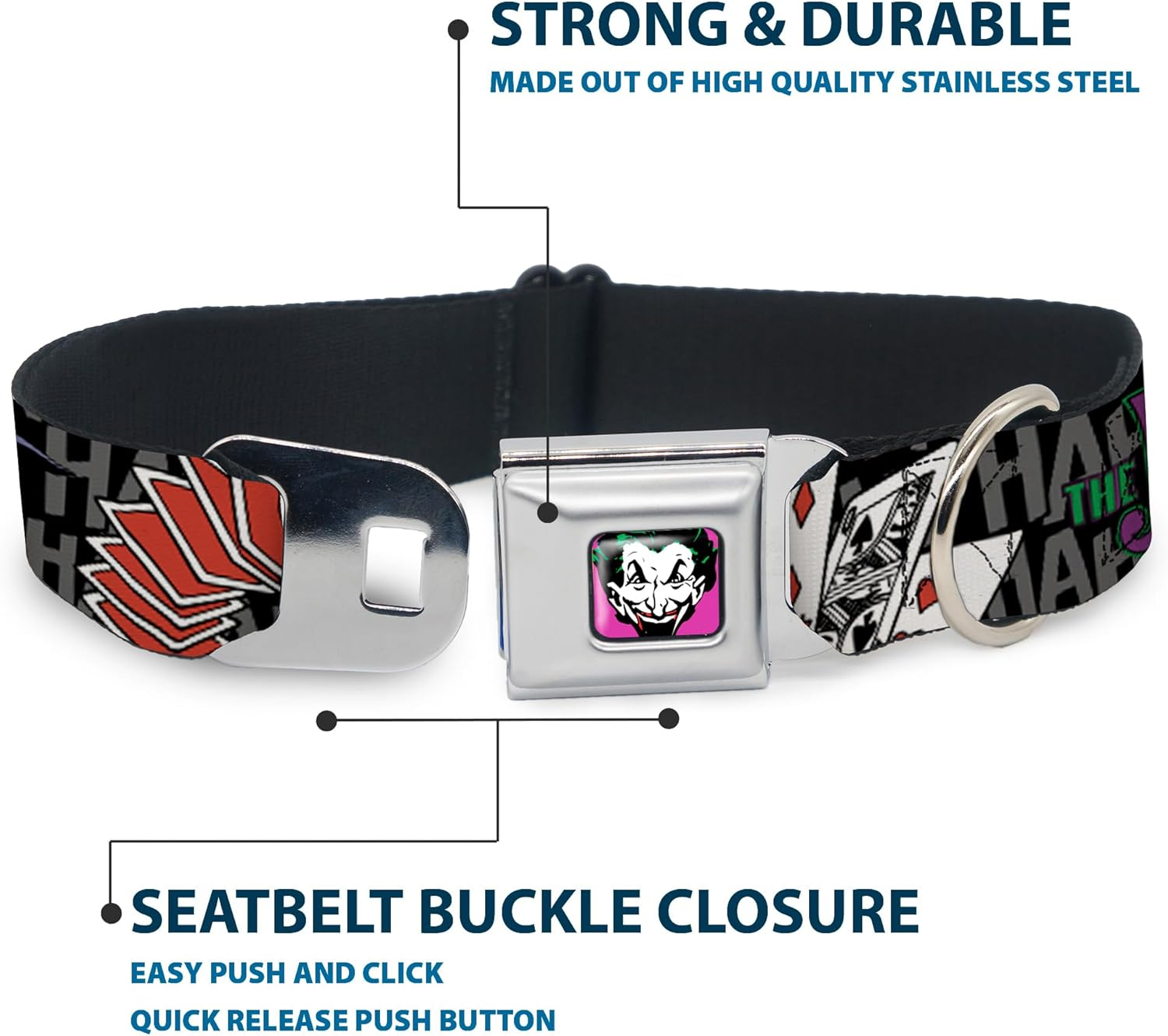 Buckle-Down Seatbelt Buckle Dog Collar - the Joker Pose/Cards/Hahahaha Black/Gray - 1.5" Wide - Fits 18-32" Neck - Large image number 5
