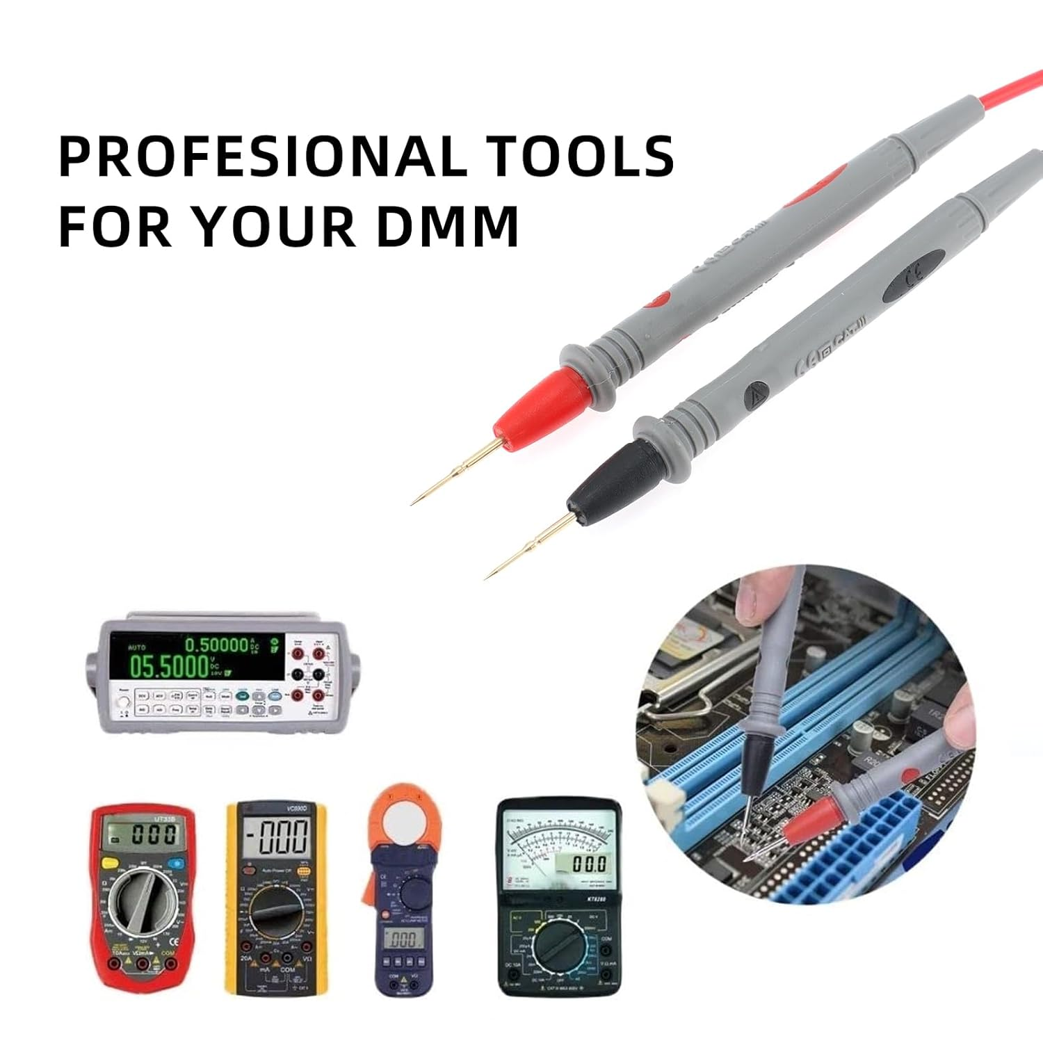 DIANN Multimeter Test Leads Kit Banana Plug with Push on Alligator Clips Precision Sharp Probes 1000V 20A Digital Electrical Test Probes image number 1